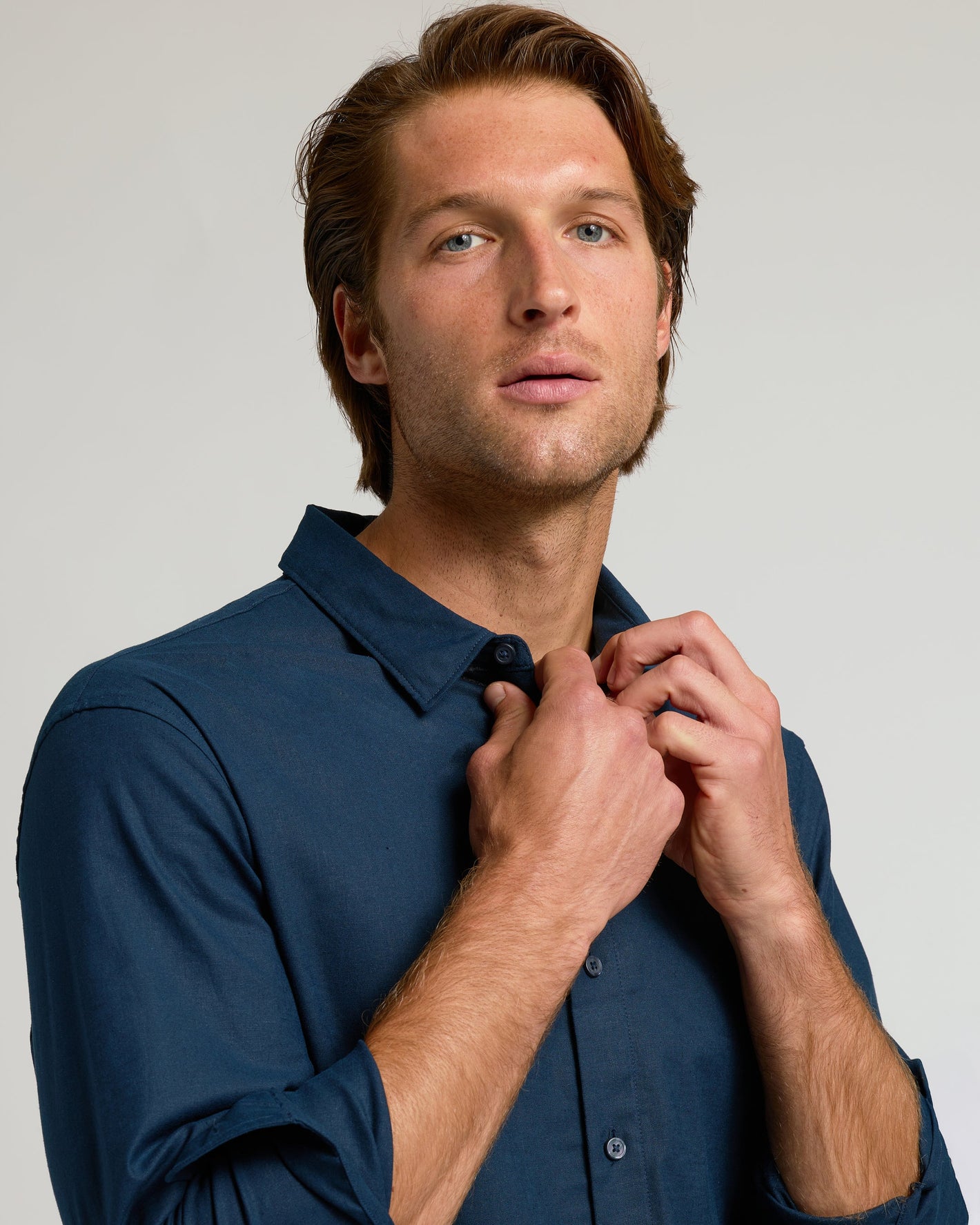 Navy Long Sleeve Linen Shirt