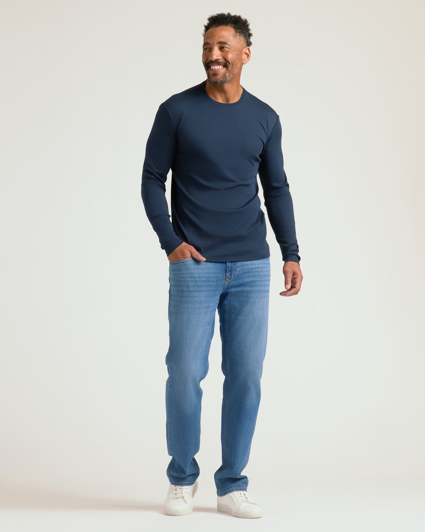 Navy Premium Pima  Long Sleeve Crew