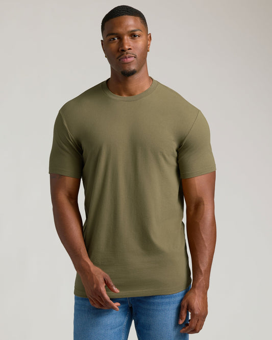 Military Green Tall Straight Hem Crew Neck T-Shirt