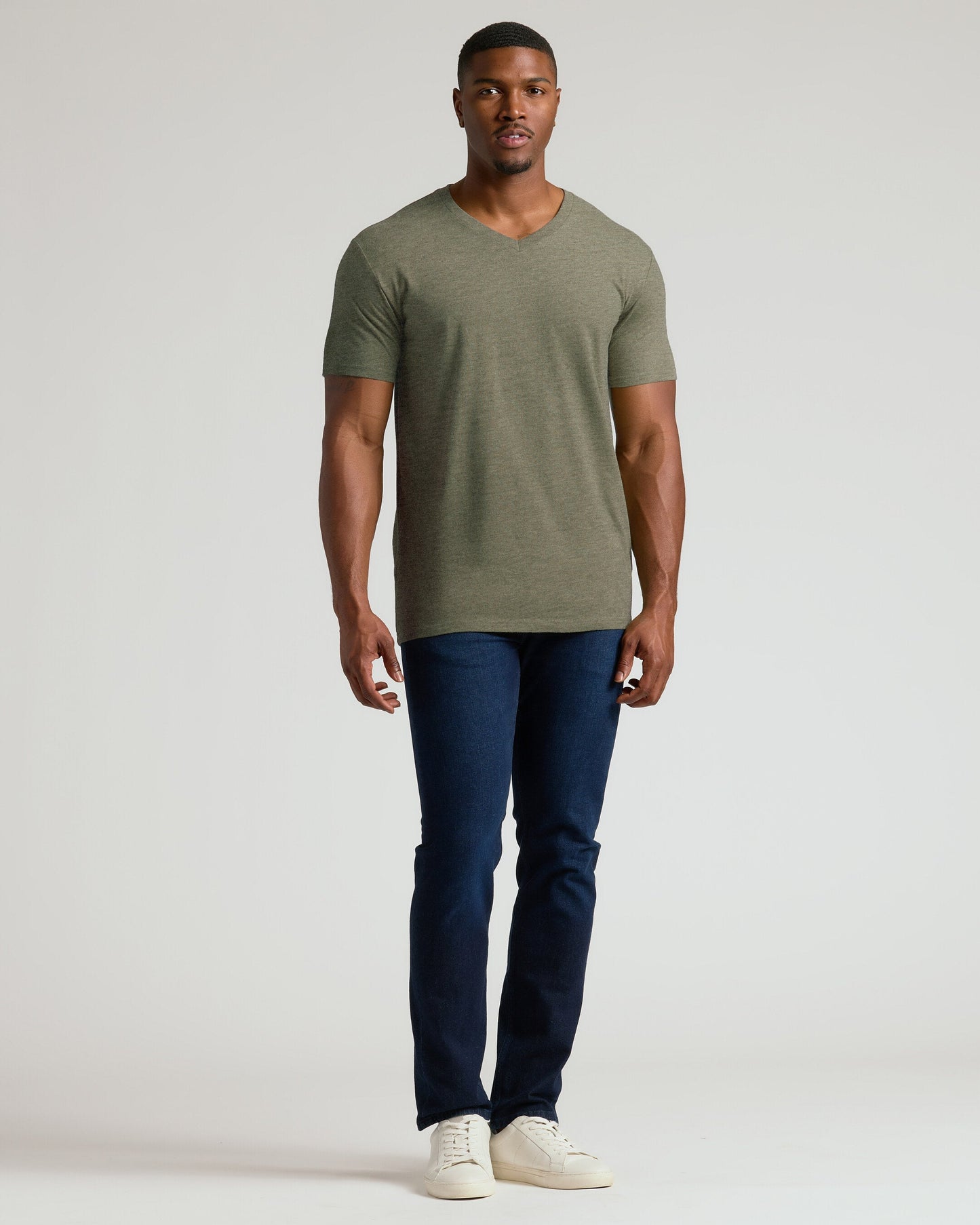 Heather Military Green Tall Short Sleeve Classic V-Neck