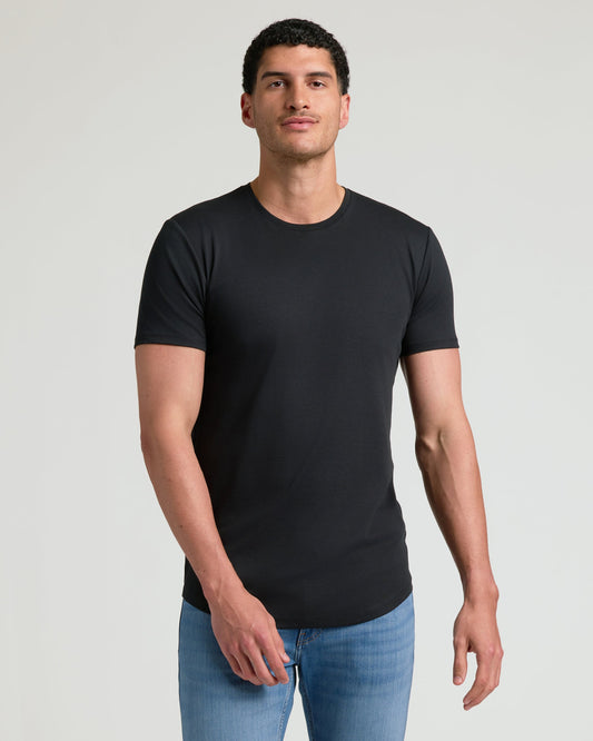 Black Tall Pima Crew Curved Hem