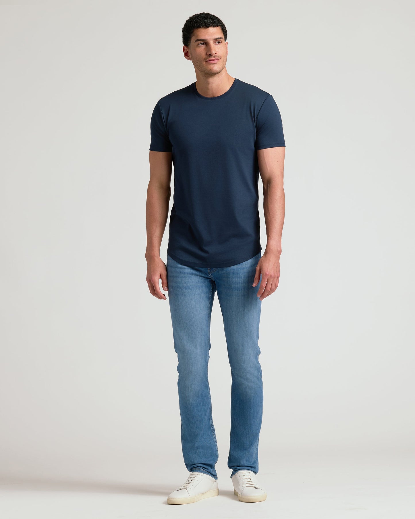 Navy Tall Pima Crew Curved Hem