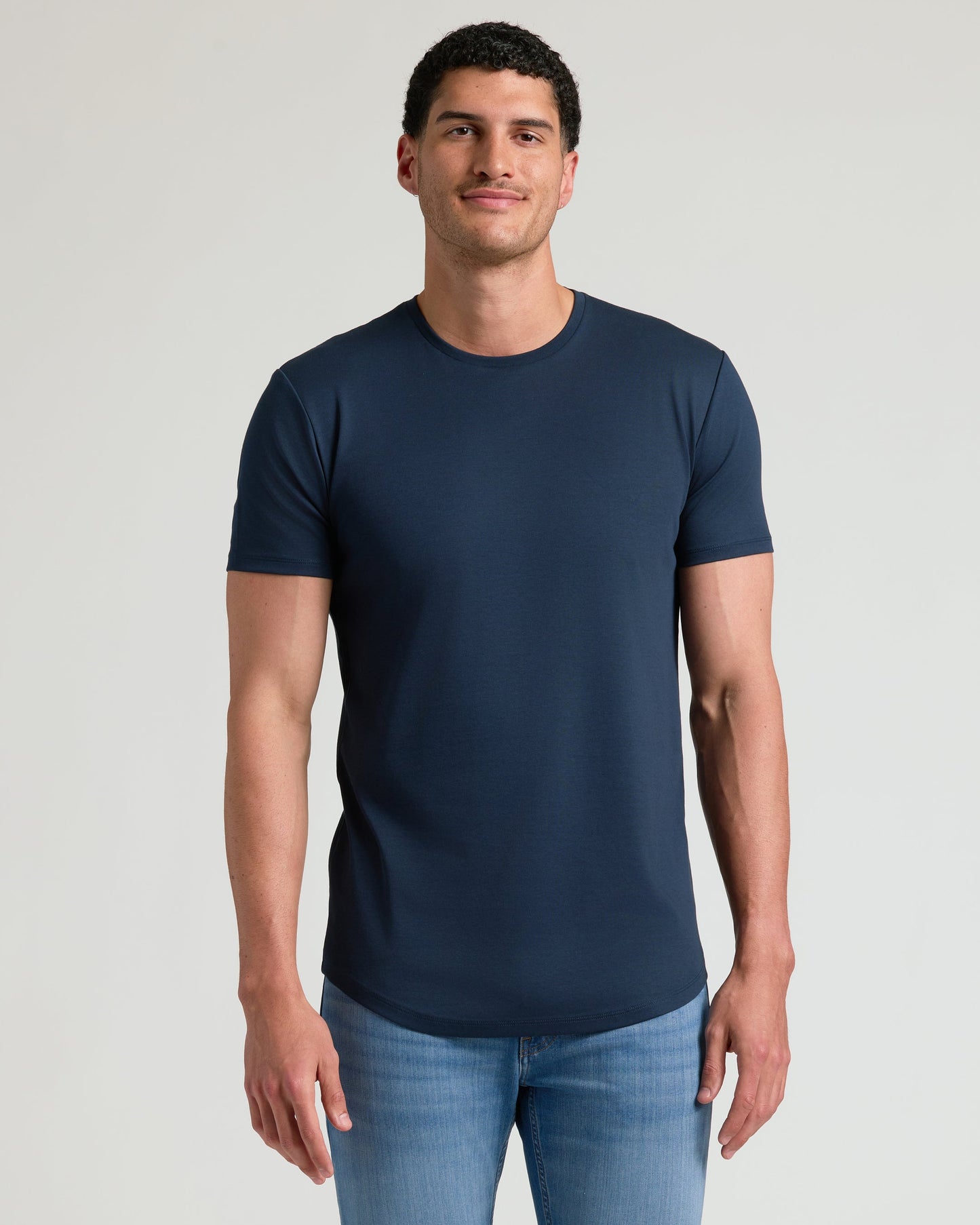 Navy Tall Pima Crew Curved Hem