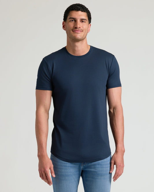 Navy Tall Pima Crew Curved Hem