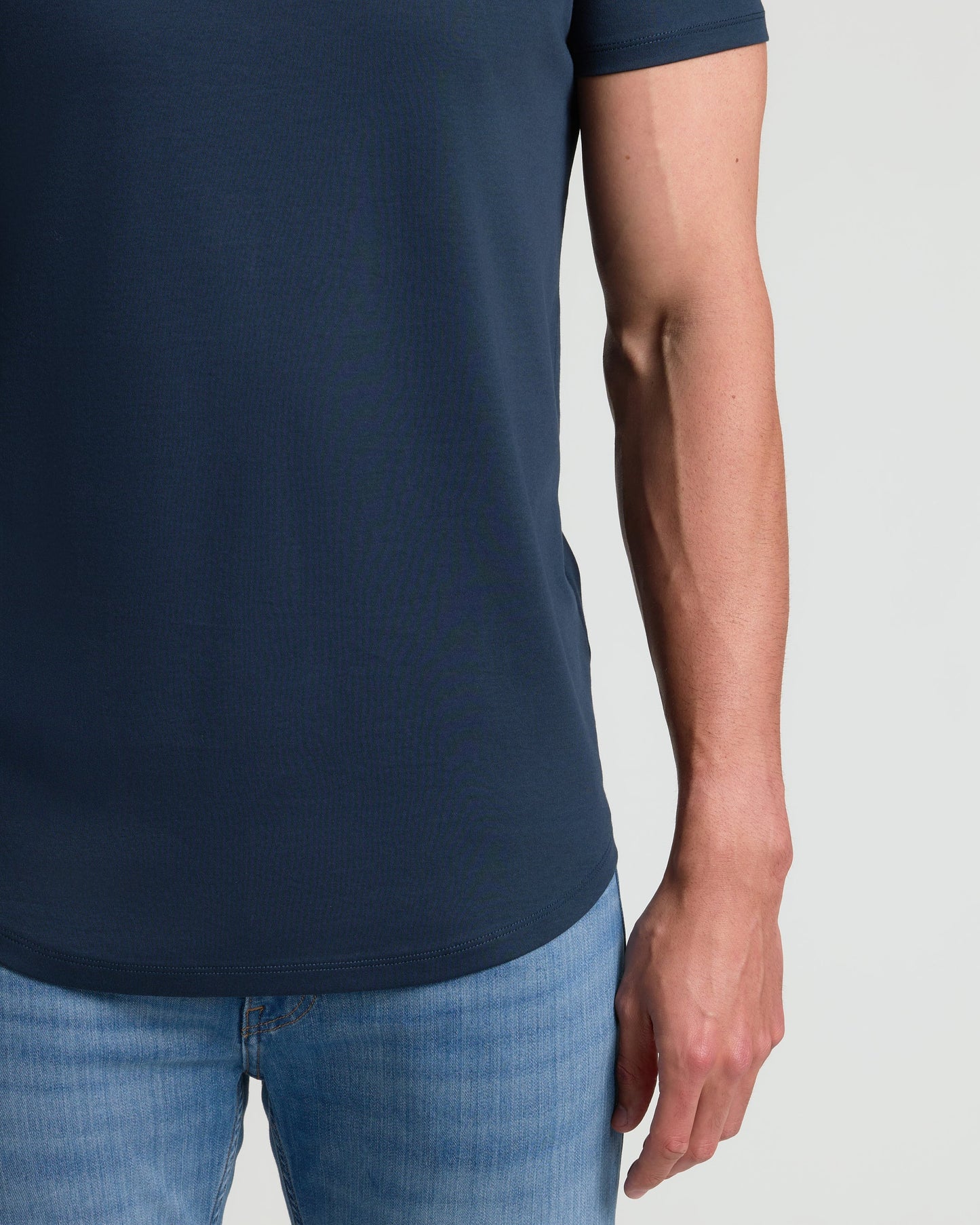 Navy Tall Pima Crew Curved Hem
