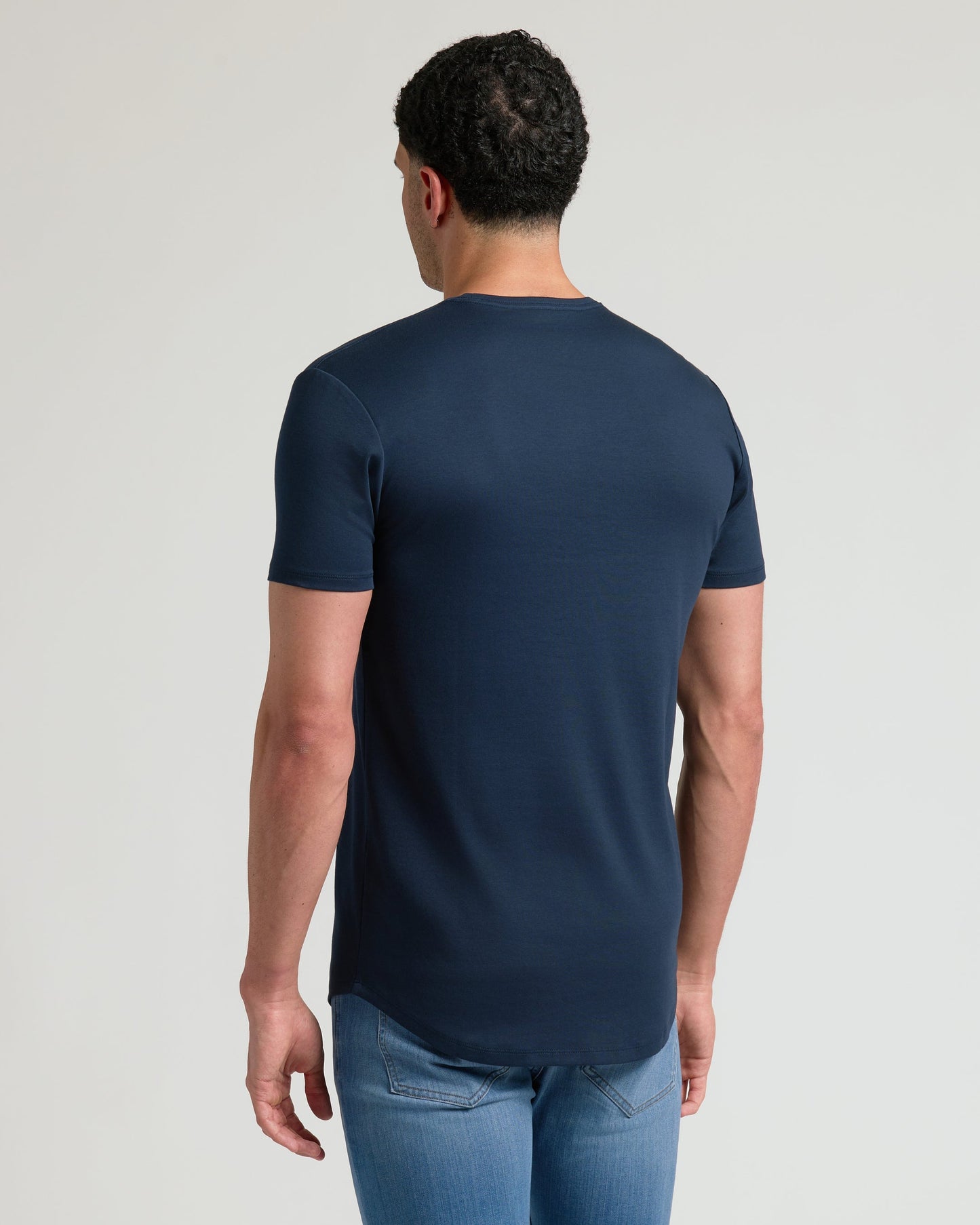 Navy Tall Pima Crew Curved Hem