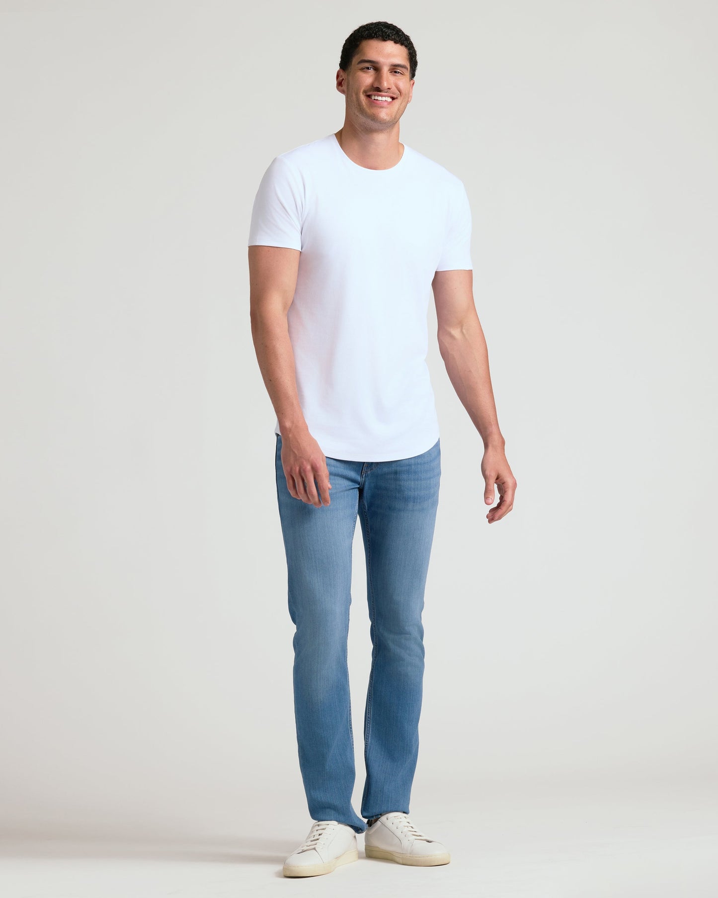 White Tall Pima Crew Curved Hem