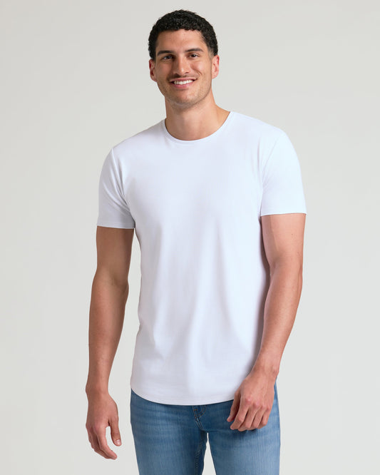 White Tall Pima Crew Curved Hem