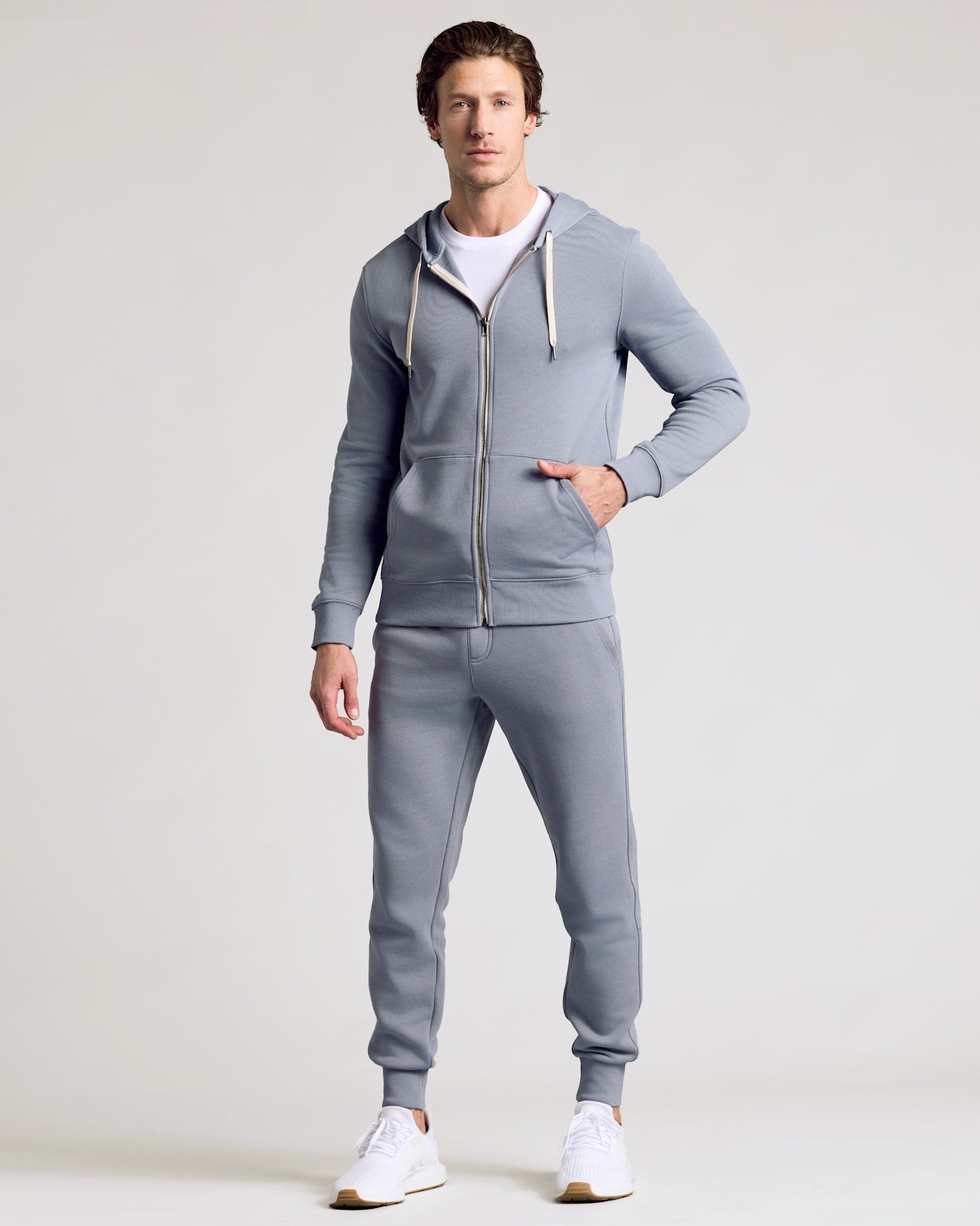 Dusty Blue Fleece French Terry Zip Hoodie