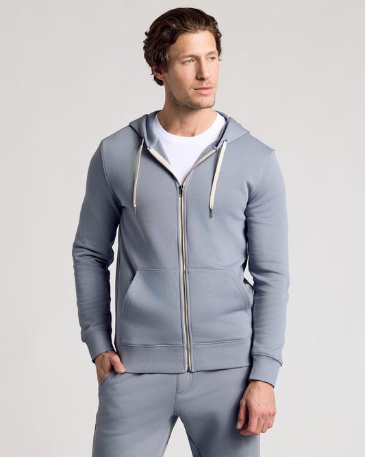 Dusty Blue Fleece French Terry Zip Hoodie