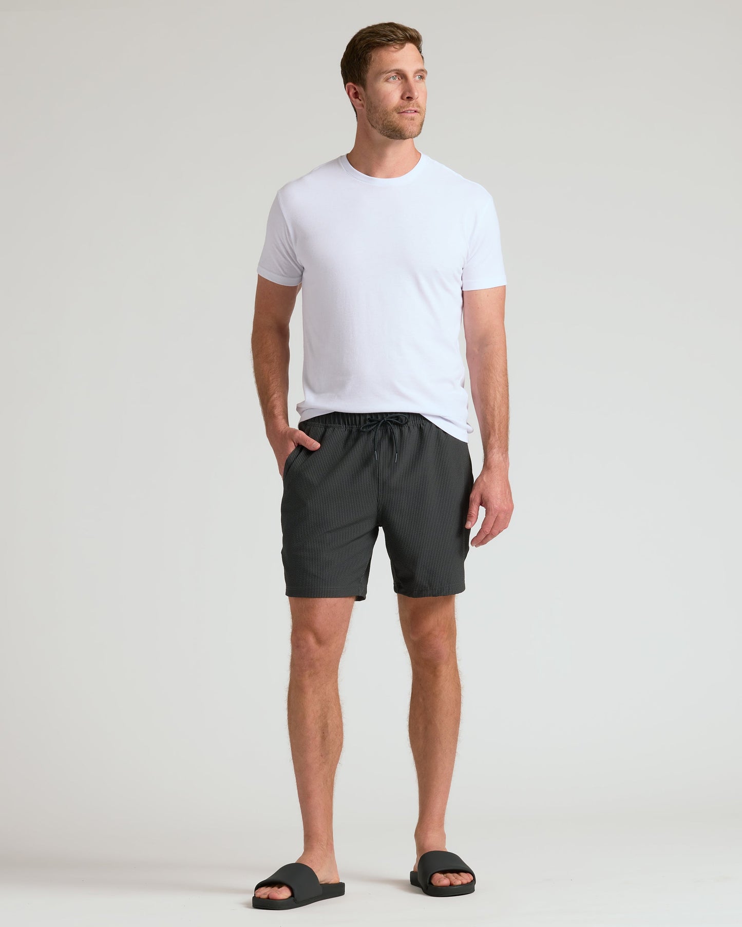 7" Smoke Seersucker Swim Trunks