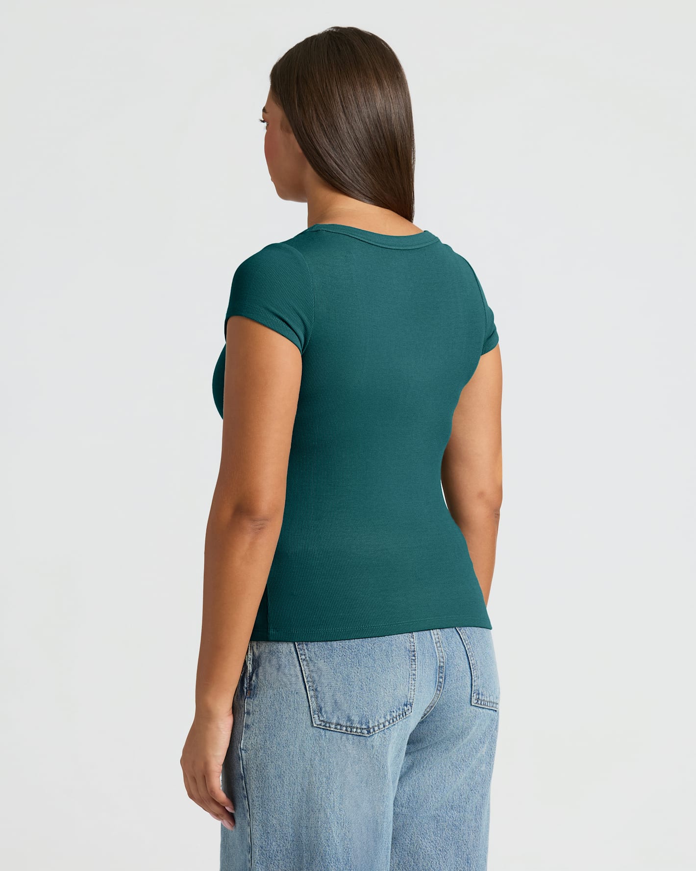 Womens Deep Emerald Ribbed U-Neck Tee