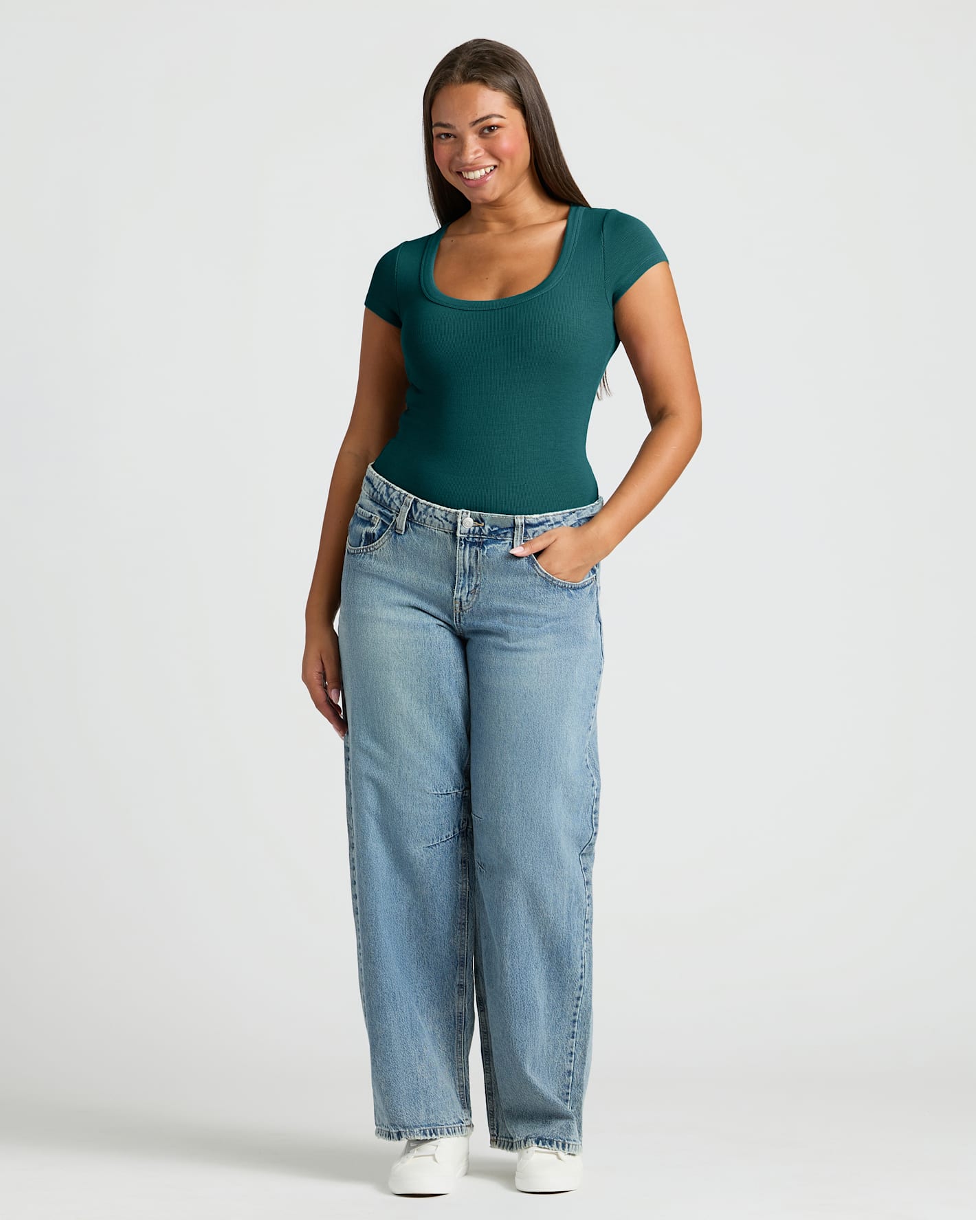 Womens Deep Emerald Ribbed U-Neck Tee