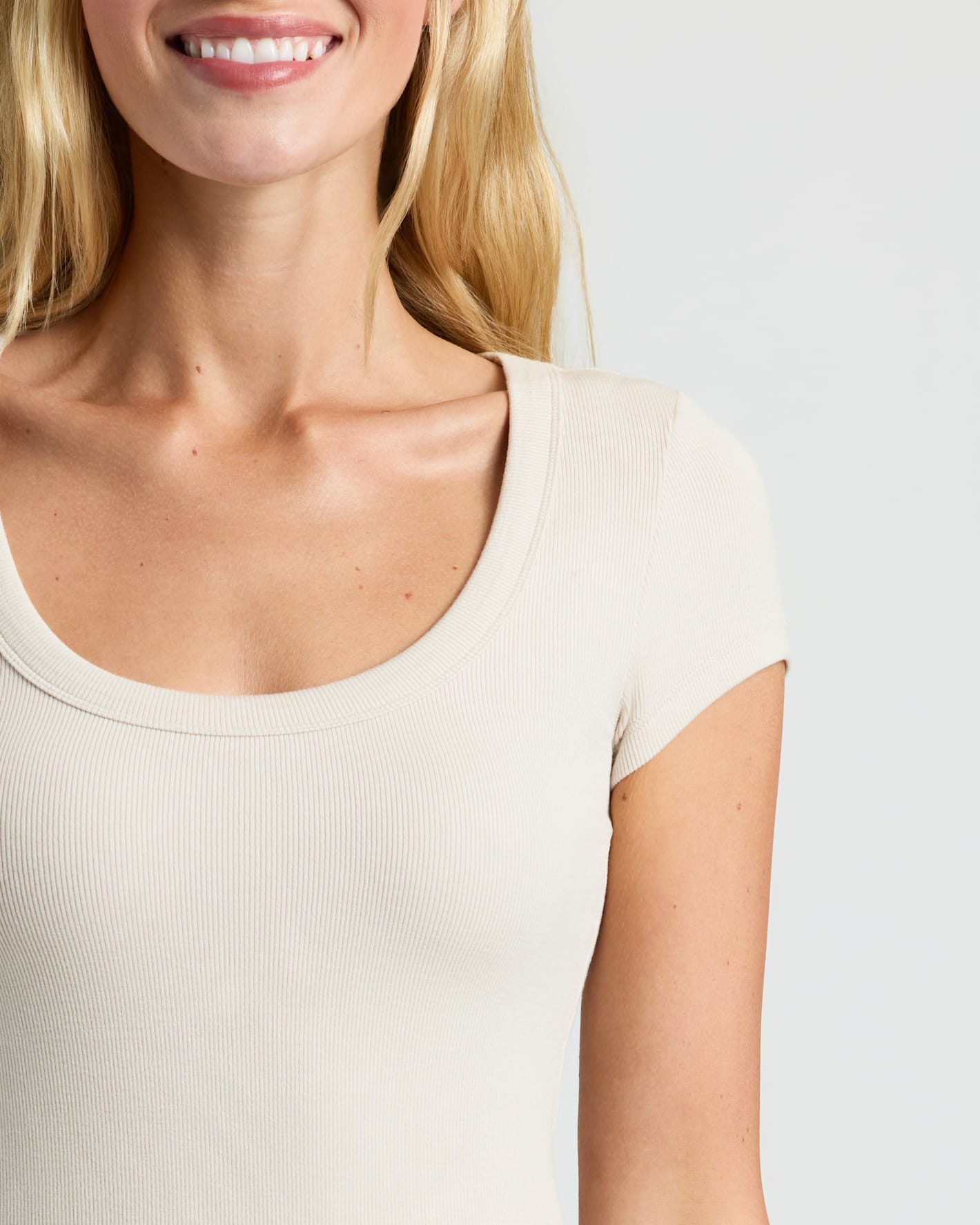 Womens Oatmeal Ribbed U-Neck Tee