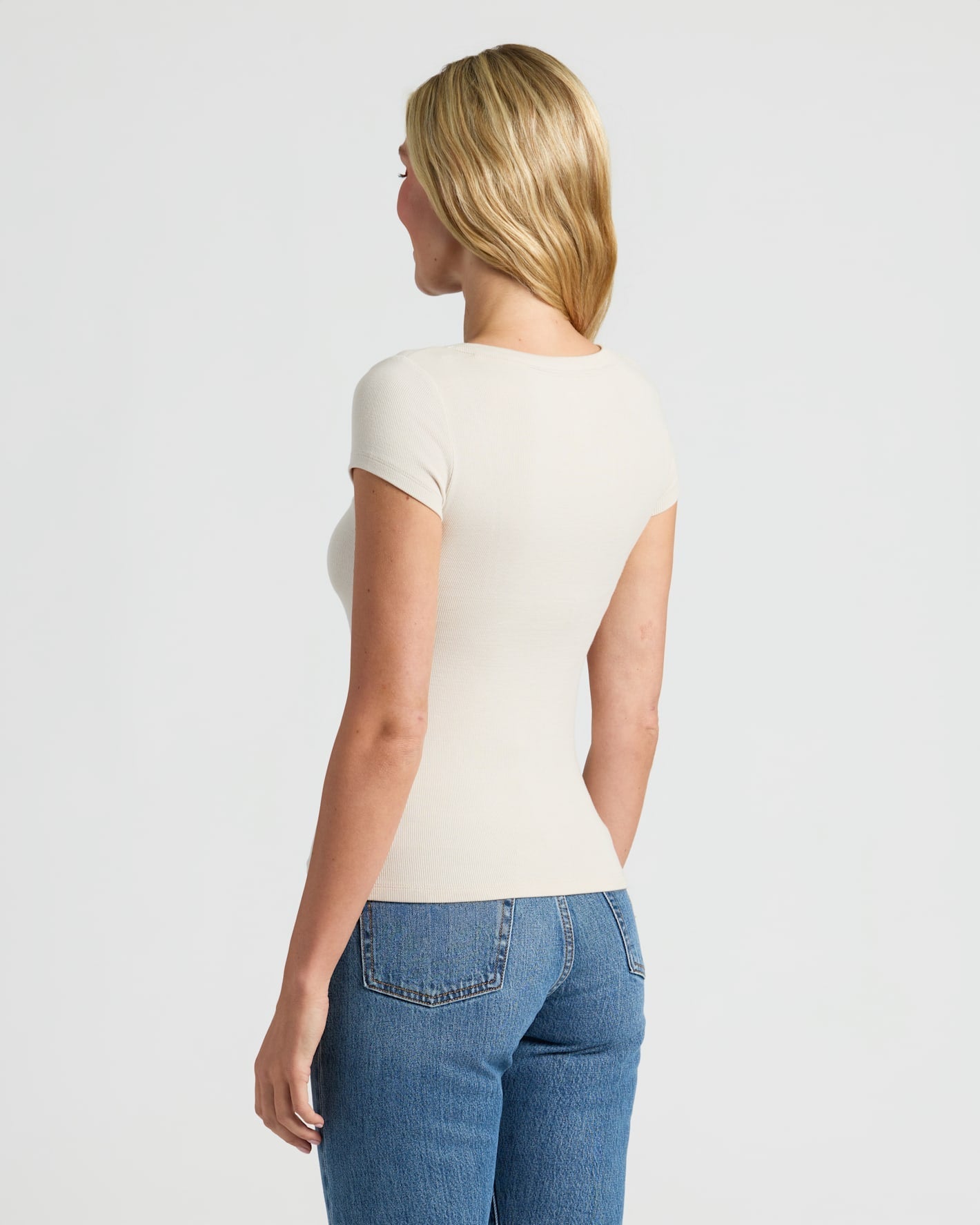 Womens Oatmeal Ribbed U-Neck Tee
