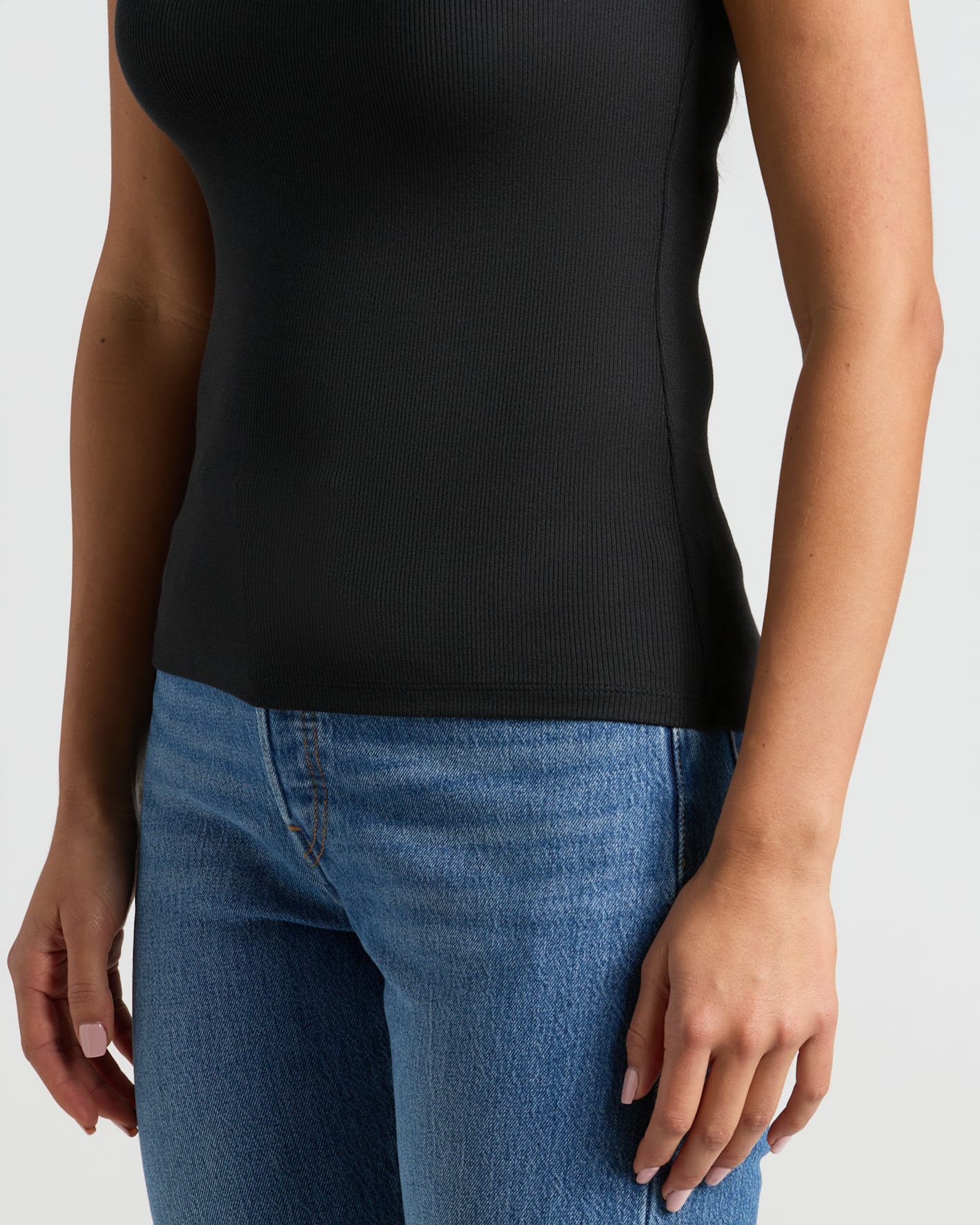 Womens Black Ribbed U-Neck Tee
