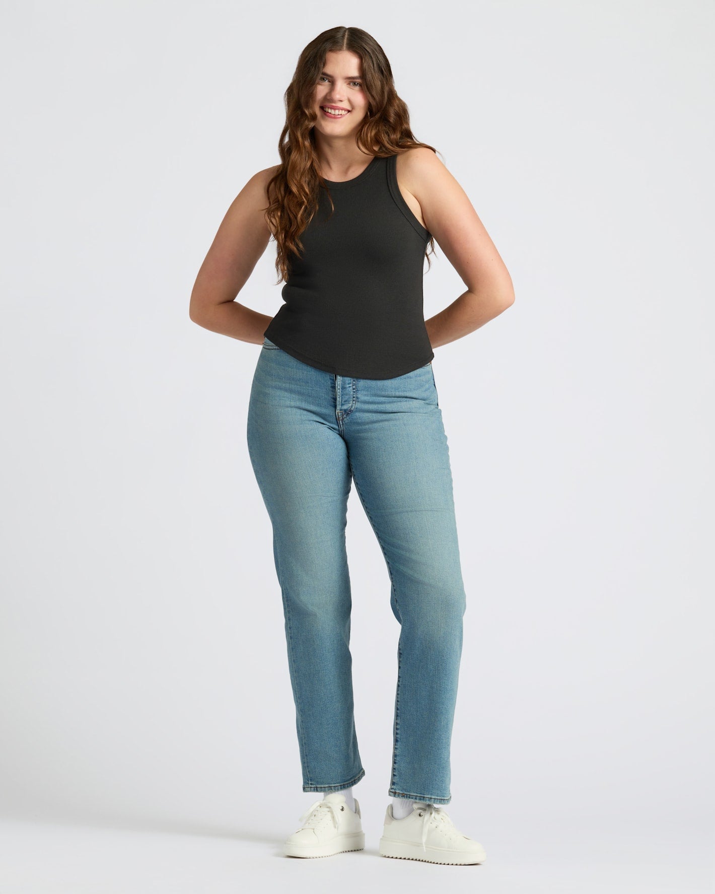 Womens Black Ribbed High Neck Tank