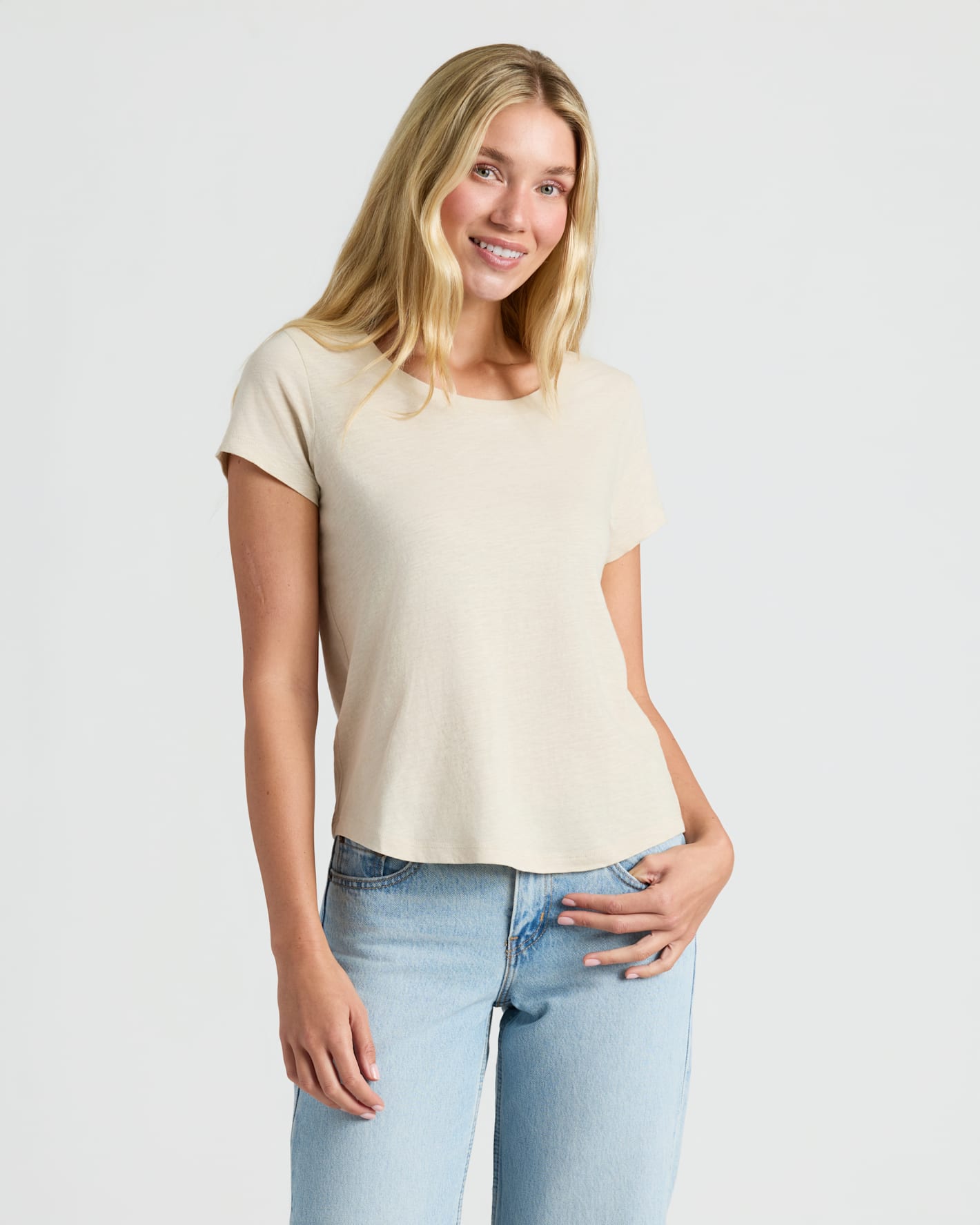 Womens Oatmeal Slub Scoop Neck Tee