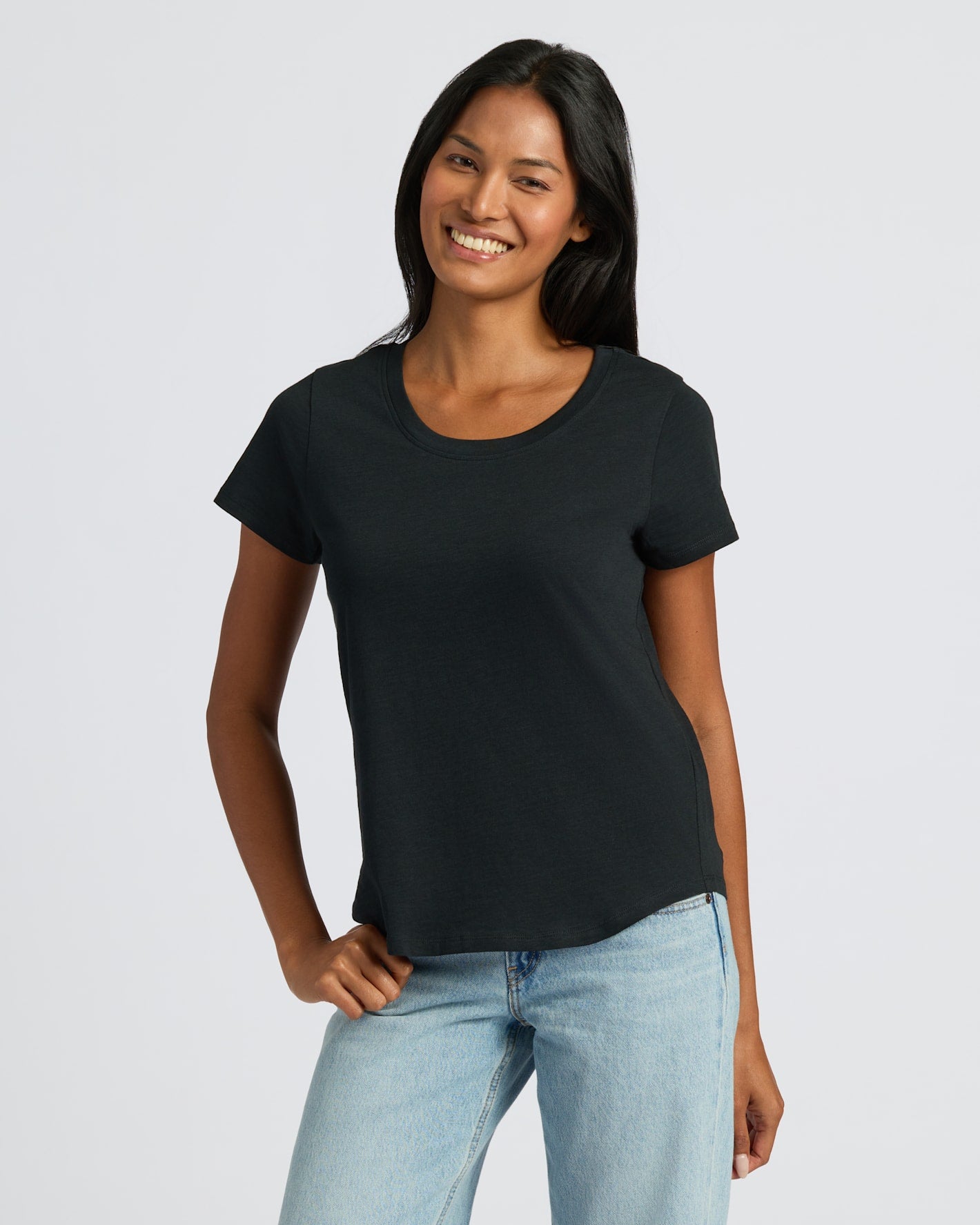 Womens Black Slub Scoop Neck Tee