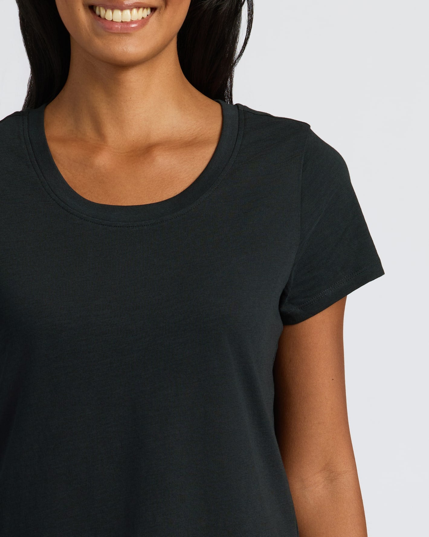 Womens Black Slub Scoop Neck Tee