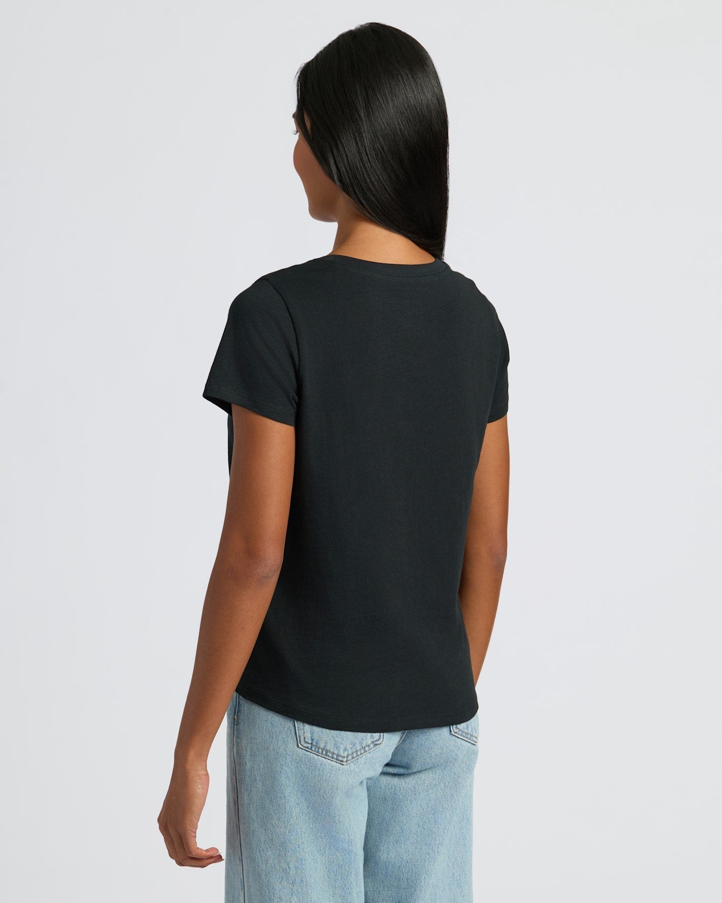 Womens Black Slub Scoop Neck Tee