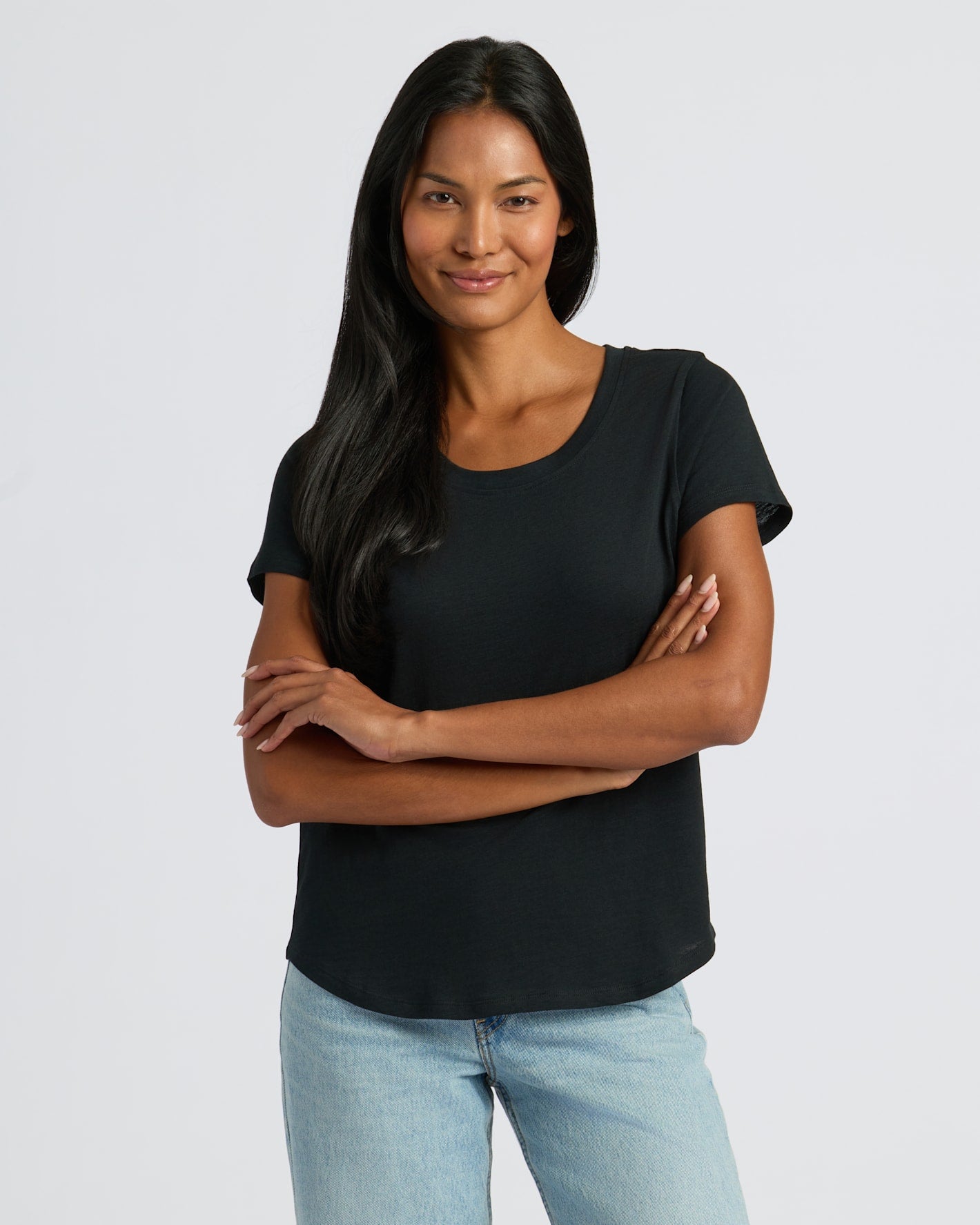 Womens Black Slub Scoop Neck Tee
