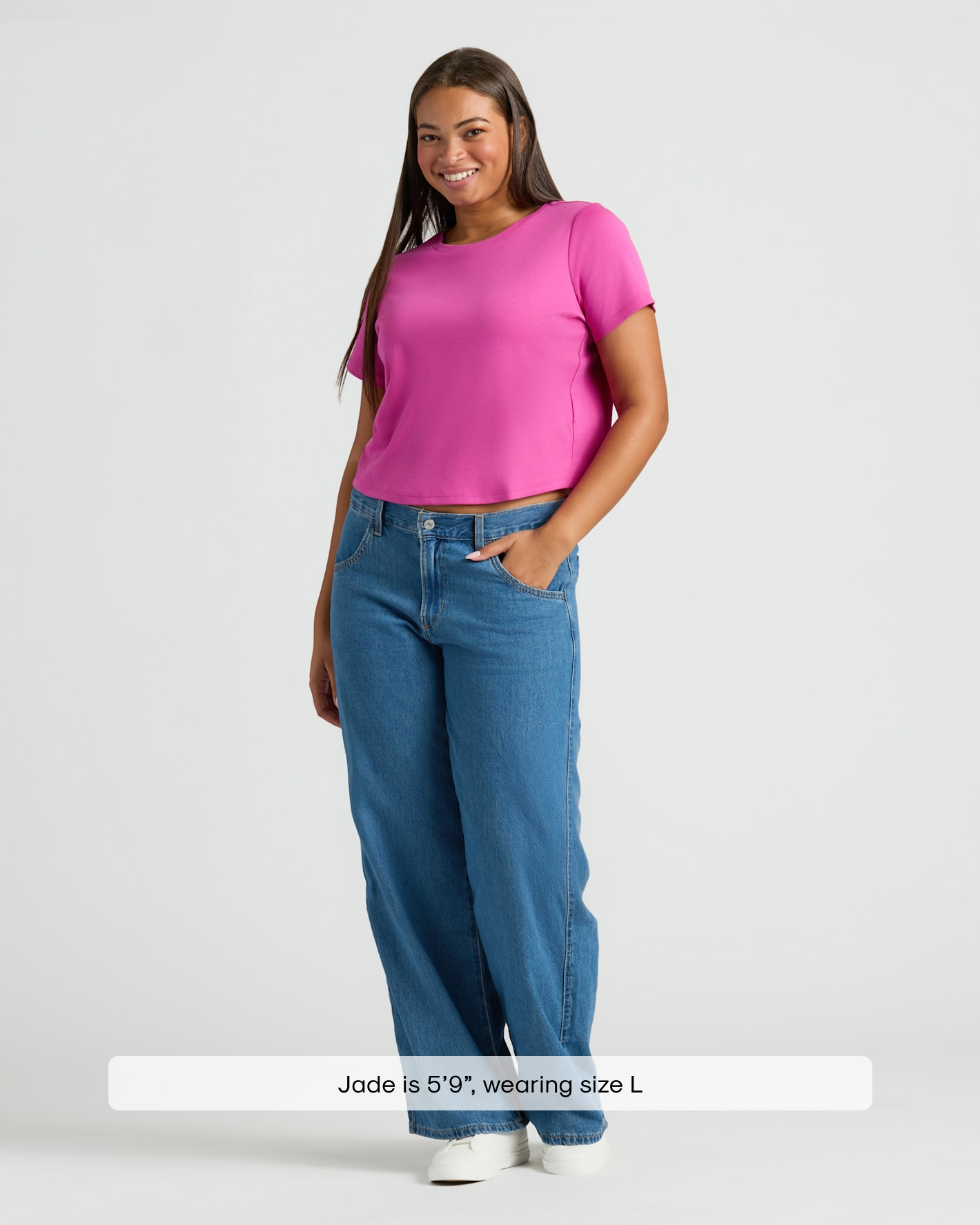 Womens Electric Fuchsia Cropped Boxy Crew Neck Tee