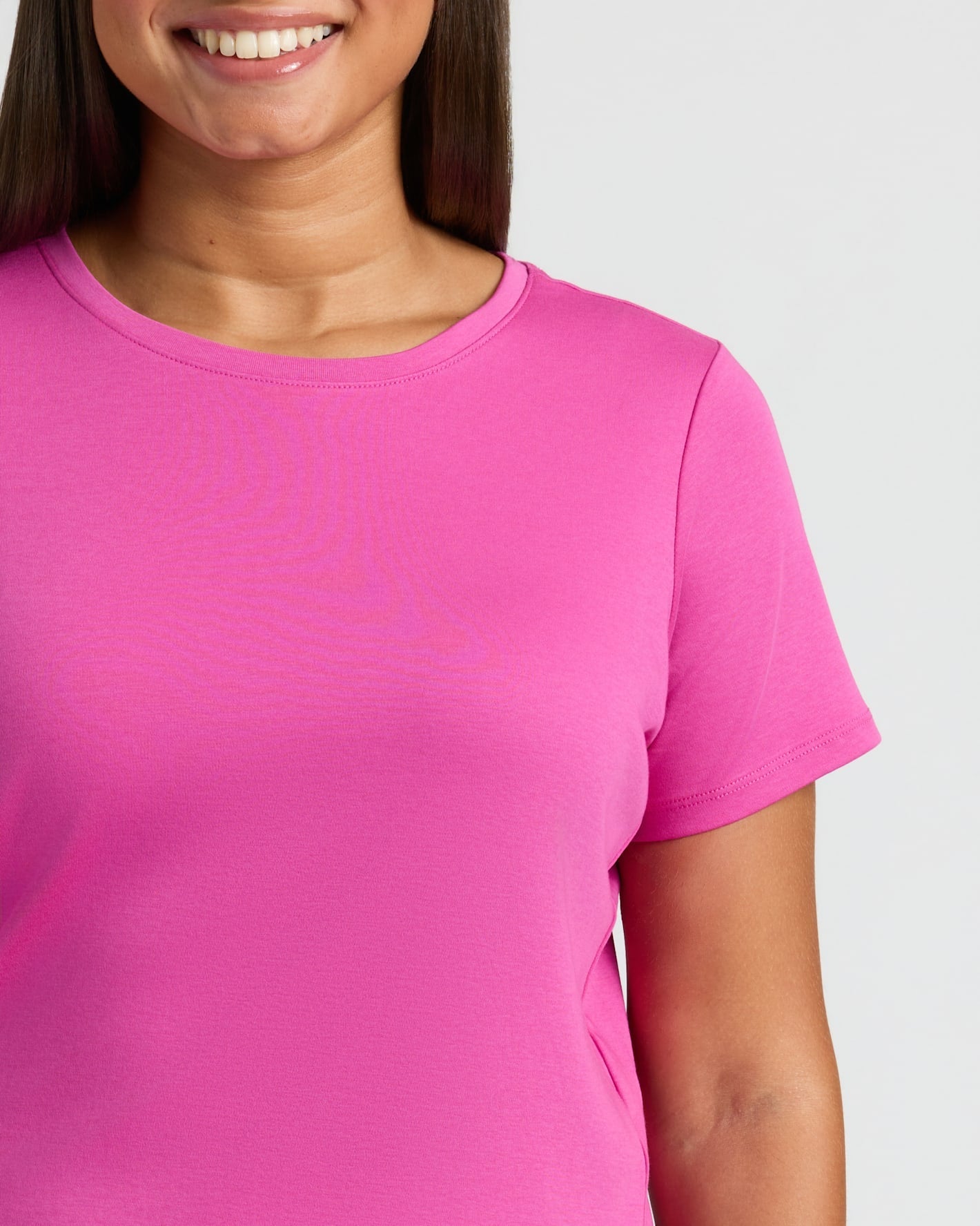 Womens Electric Fuchsia Cropped Boxy Crew Neck Tee