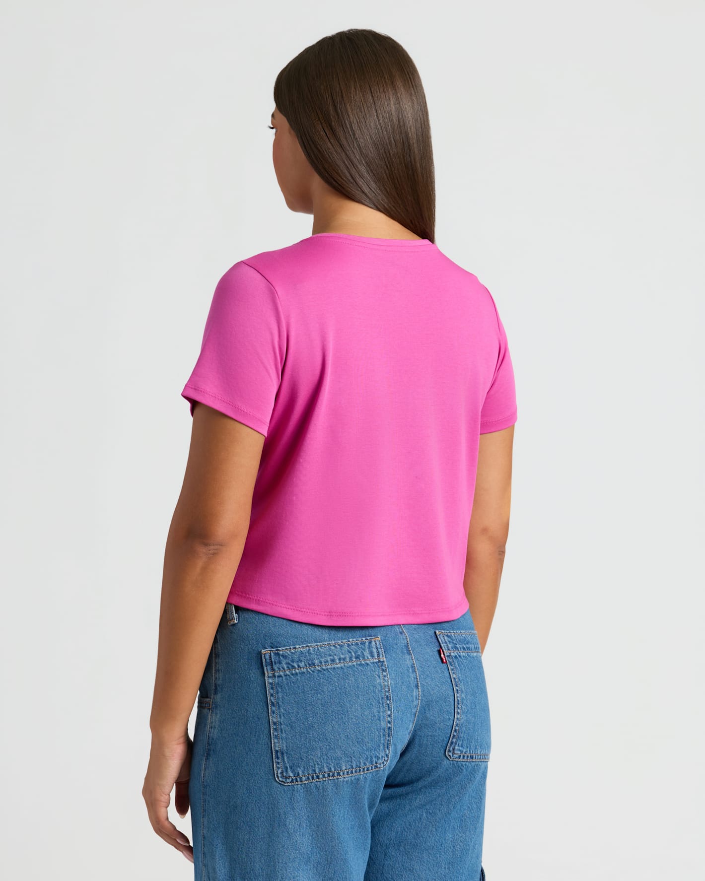 Womens Electric Fuchsia Cropped Boxy Crew Neck Tee
