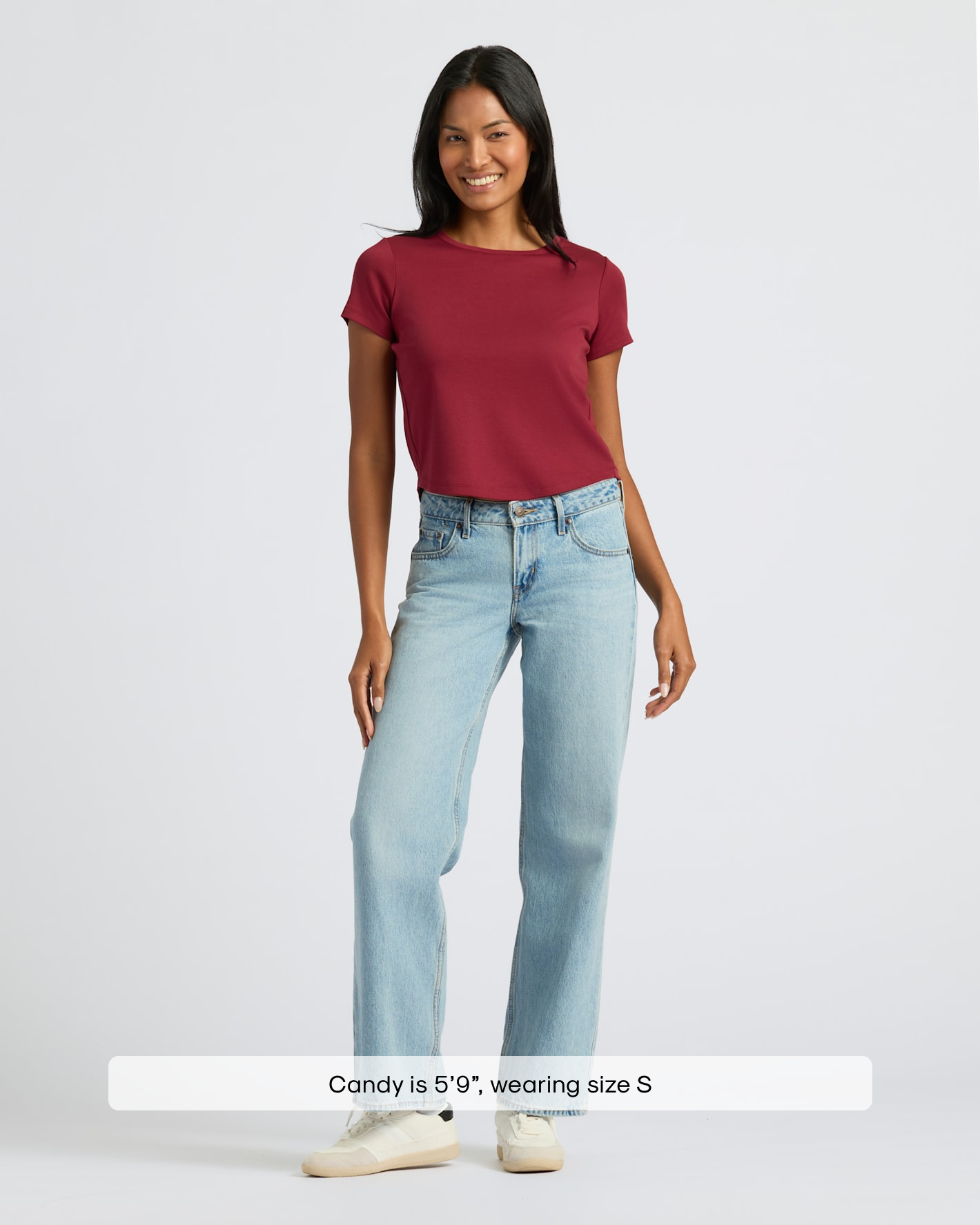 Womens Dark Maroon Cropped Boxy Crew Neck Tee