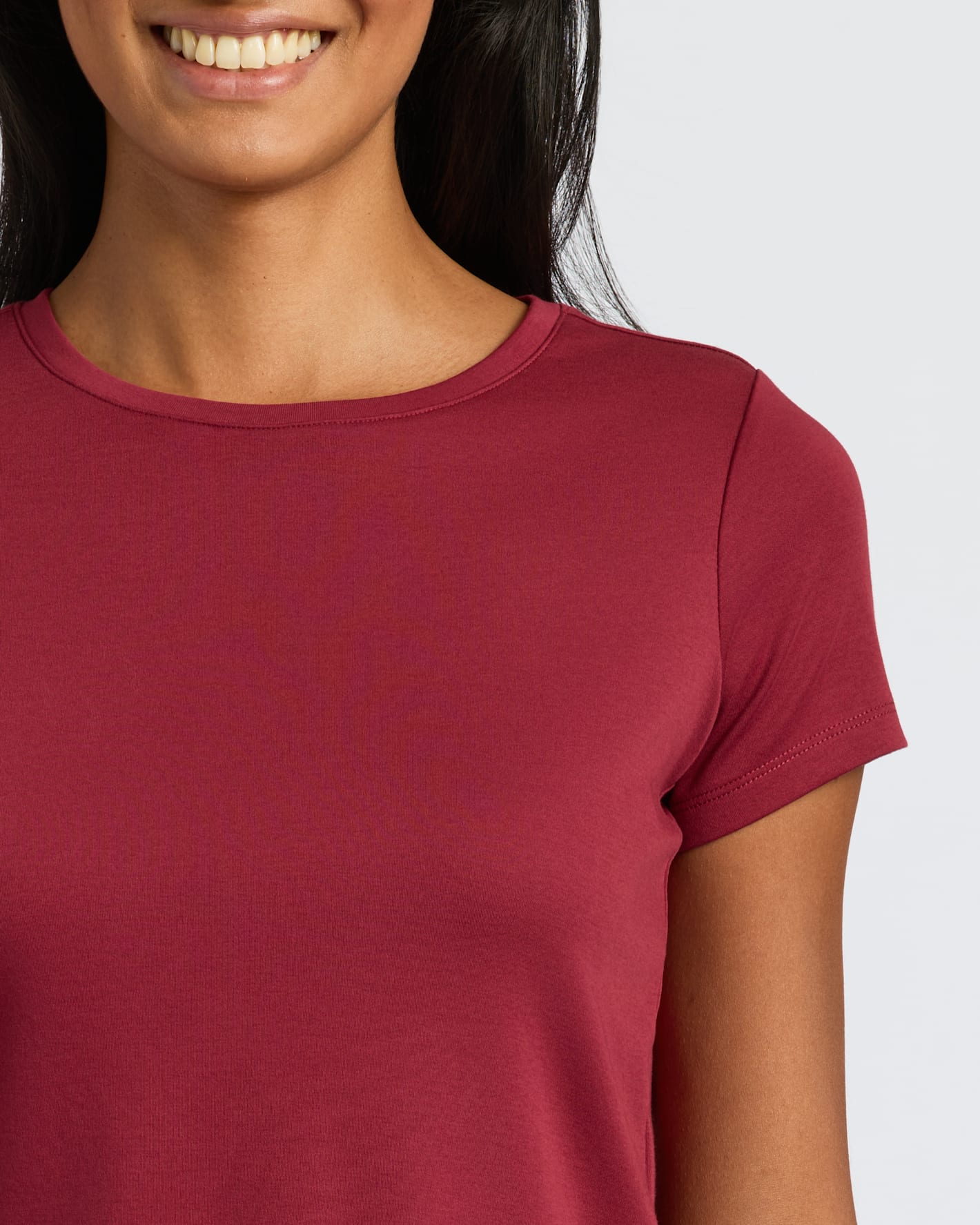 Womens Dark Maroon Cropped Boxy Crew Neck Tee