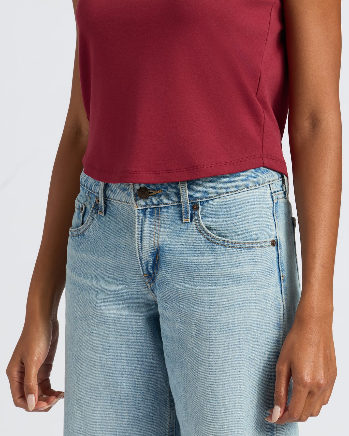 Womens Dark Maroon Cropped Boxy Crew Neck Tee