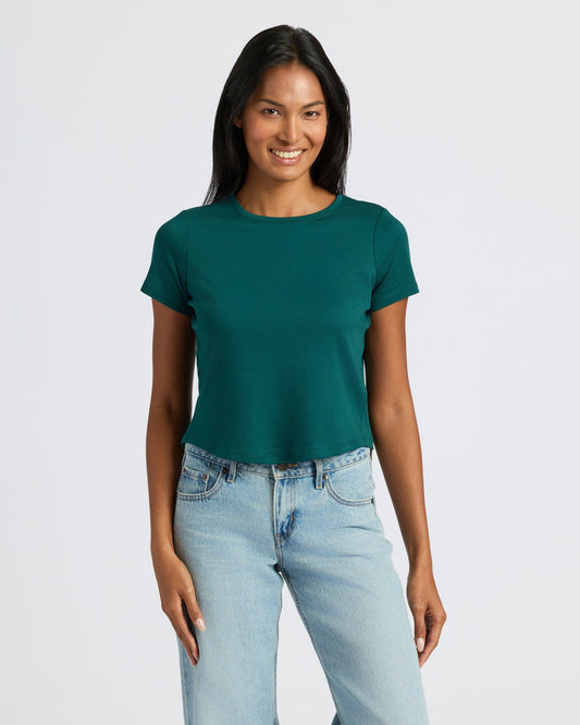 Womens Deep Emerald Cropped Boxy Crew Neck Tee
