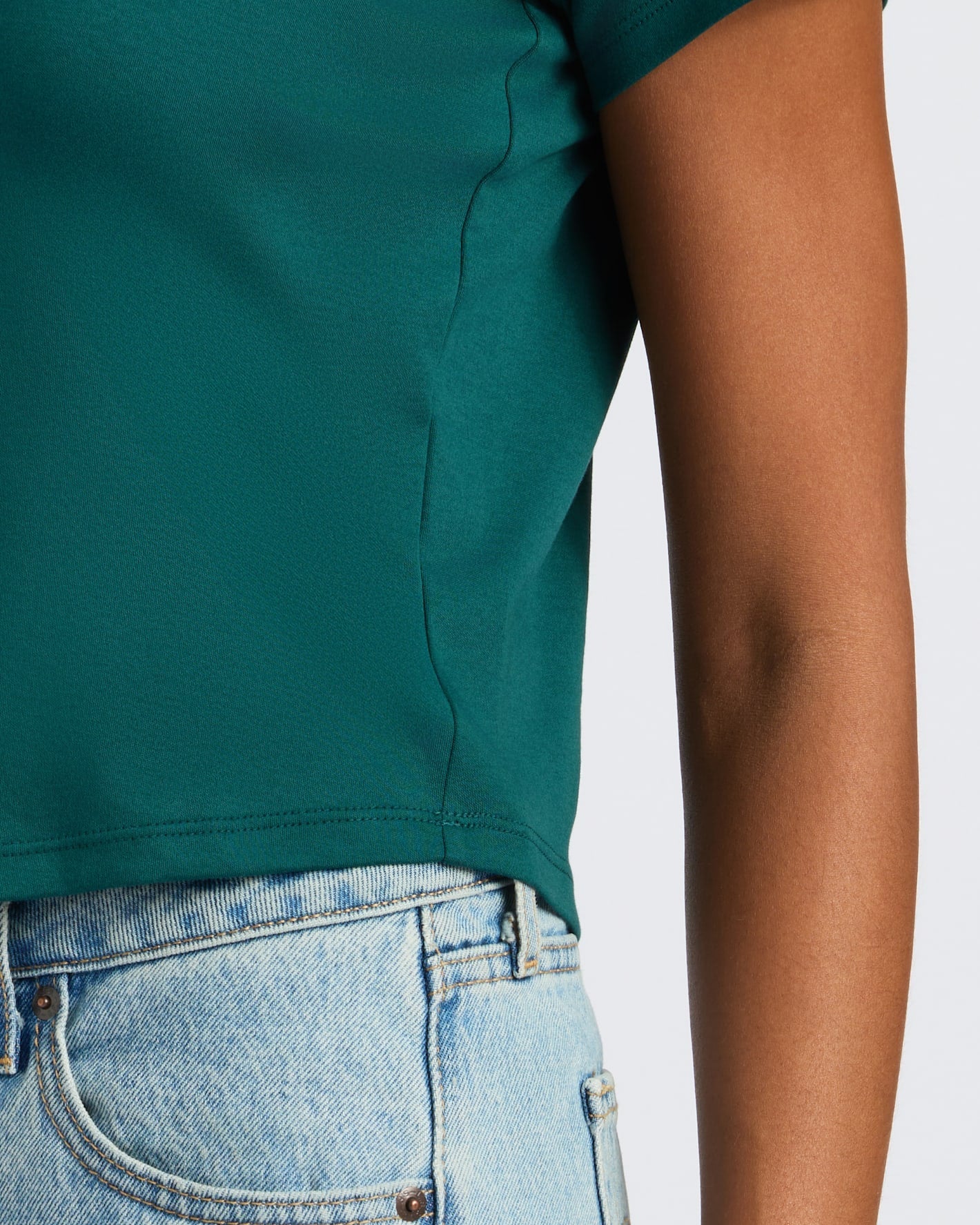 Womens Deep Emerald Cropped Boxy Crew Neck Tee