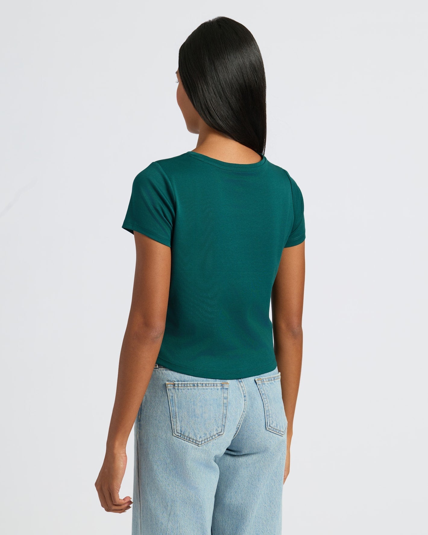 Womens Deep Emerald Cropped Boxy Crew Neck Tee