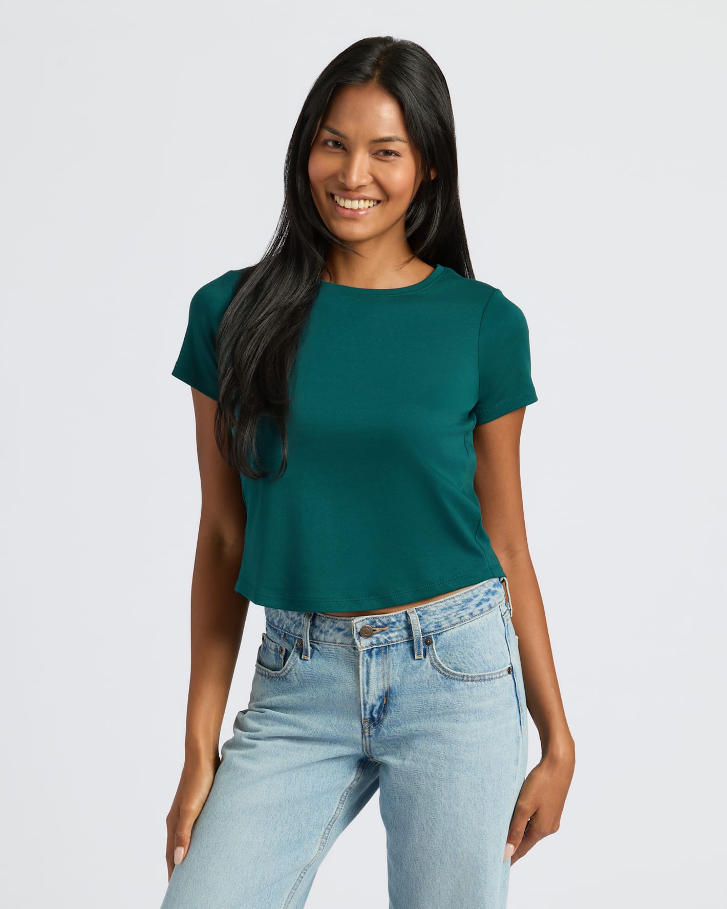 Womens Deep Emerald Cropped Boxy Crew Neck Tee