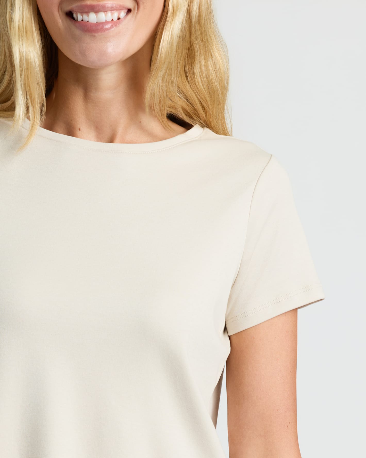 Womens Oatmeal Cropped Boxy Crew Neck Tee