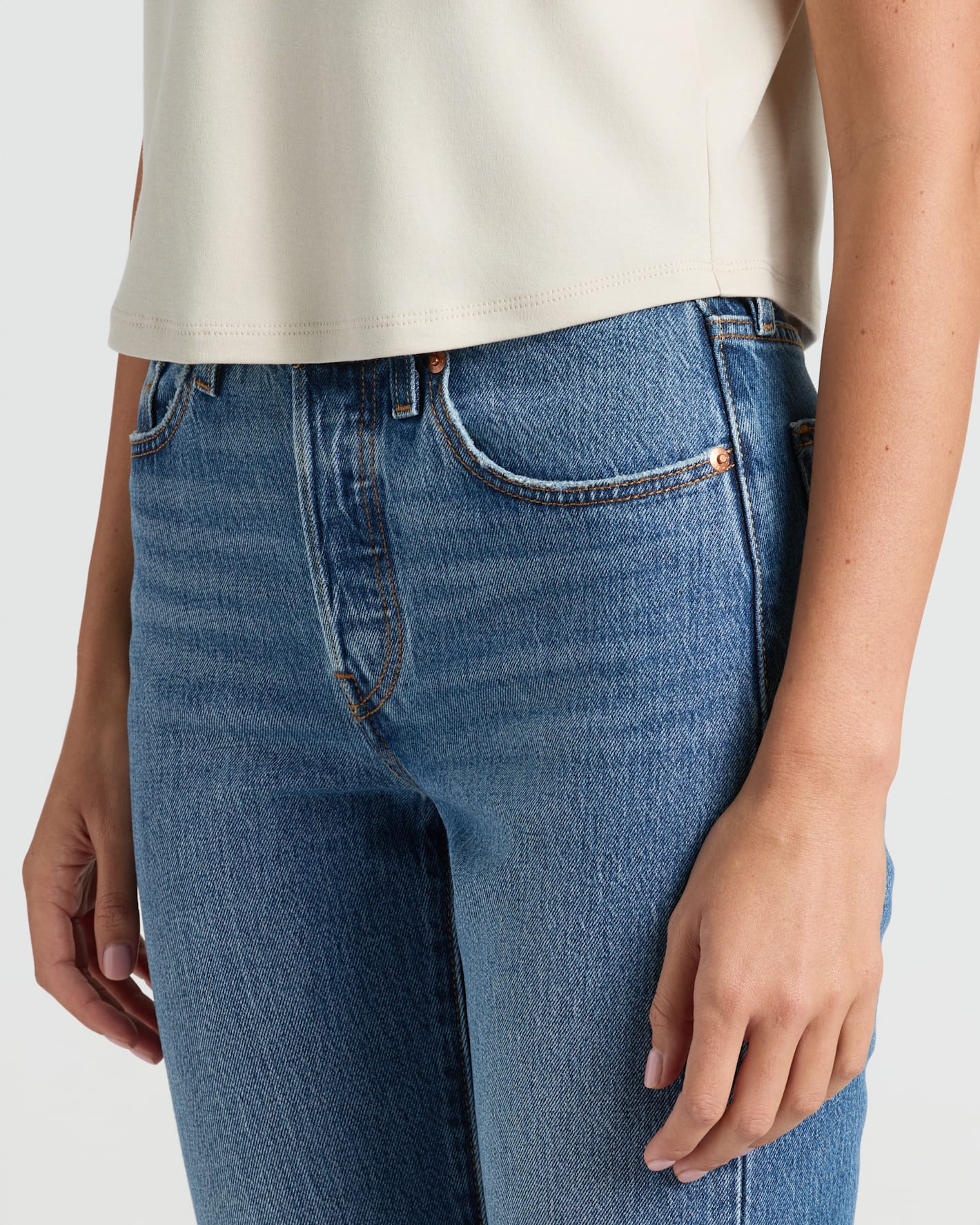 Womens Oatmeal Cropped Boxy Crew Neck Tee