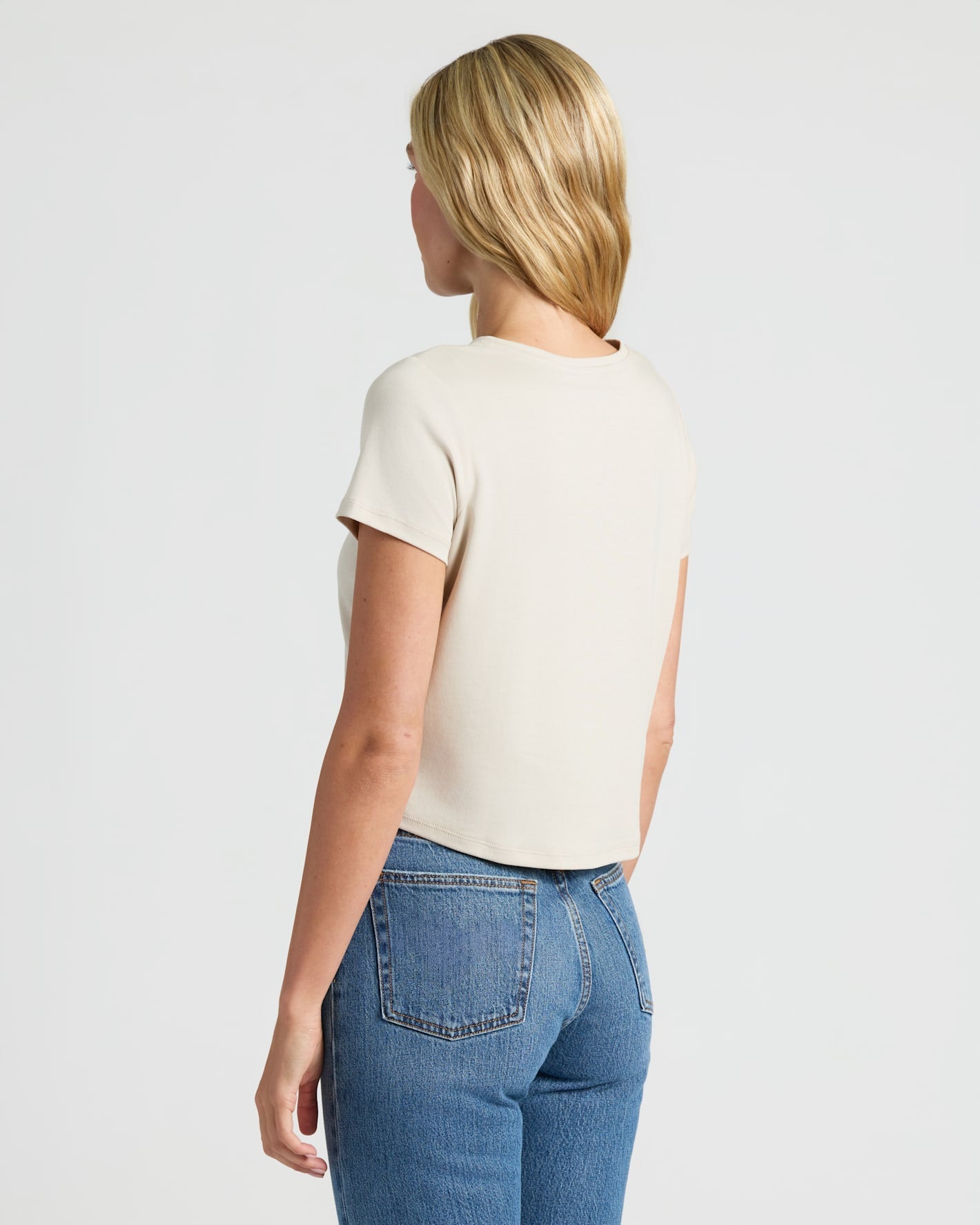 Womens Oatmeal Cropped Boxy Crew Neck Tee