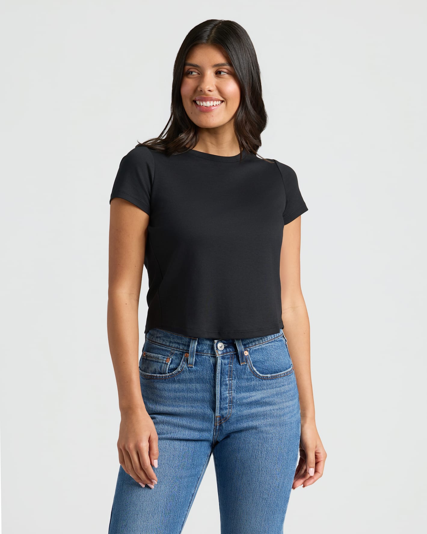 Womens Black Cropped Boxy Crew Neck Tee
