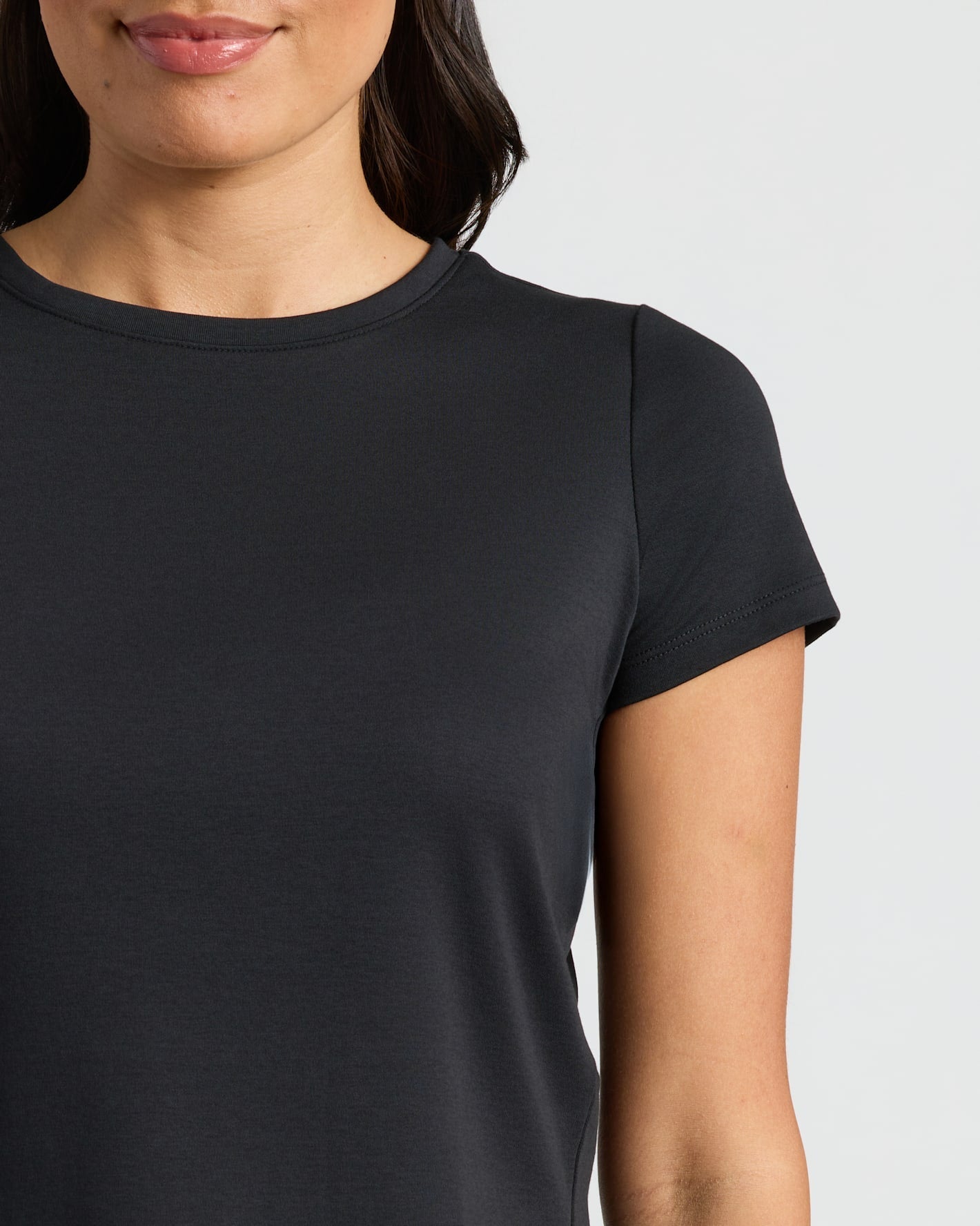 Womens Black Cropped Boxy Crew Neck Tee