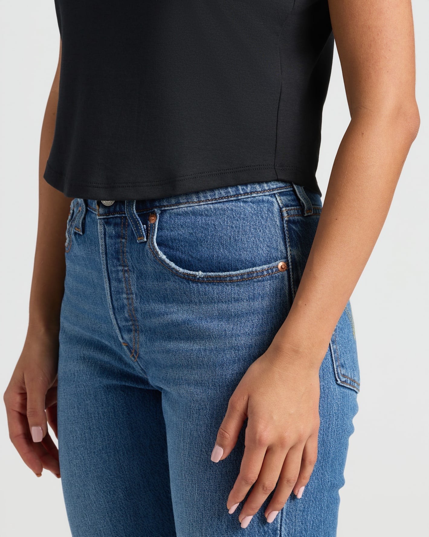 Womens Black Cropped Boxy Crew Neck Tee
