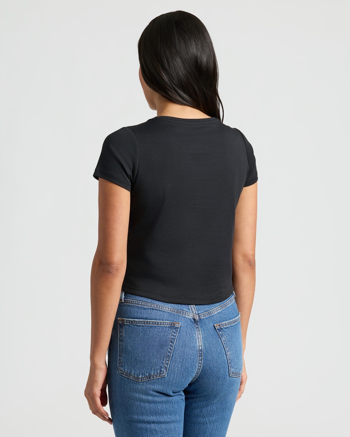 Womens Black Cropped Boxy Crew Neck Tee