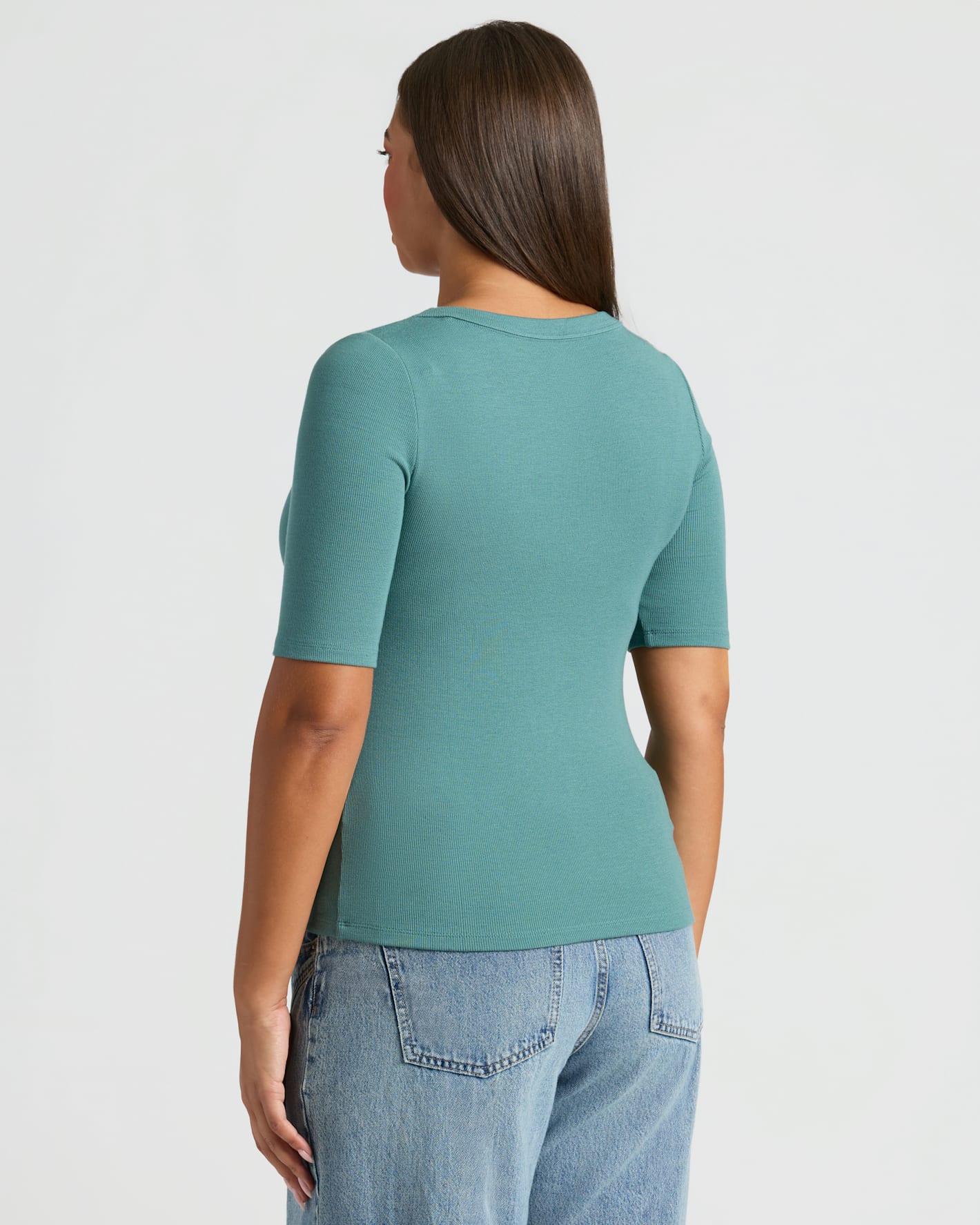 Womens Stormcloud  Ribbed 3/4 Sleeve Scoop Neck Tee