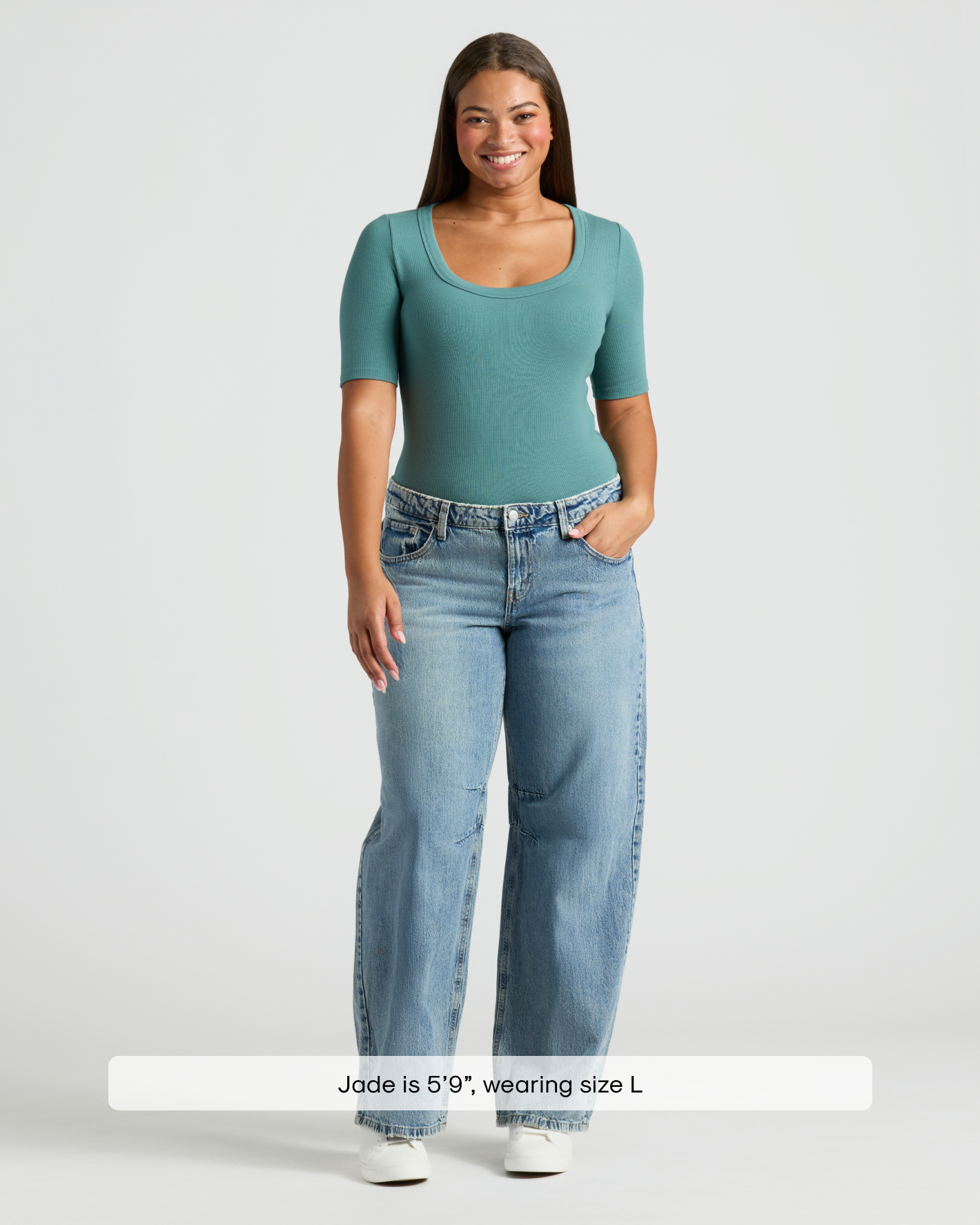 Womens Stormcloud  Ribbed 3/4 Sleeve Scoop Neck Tee