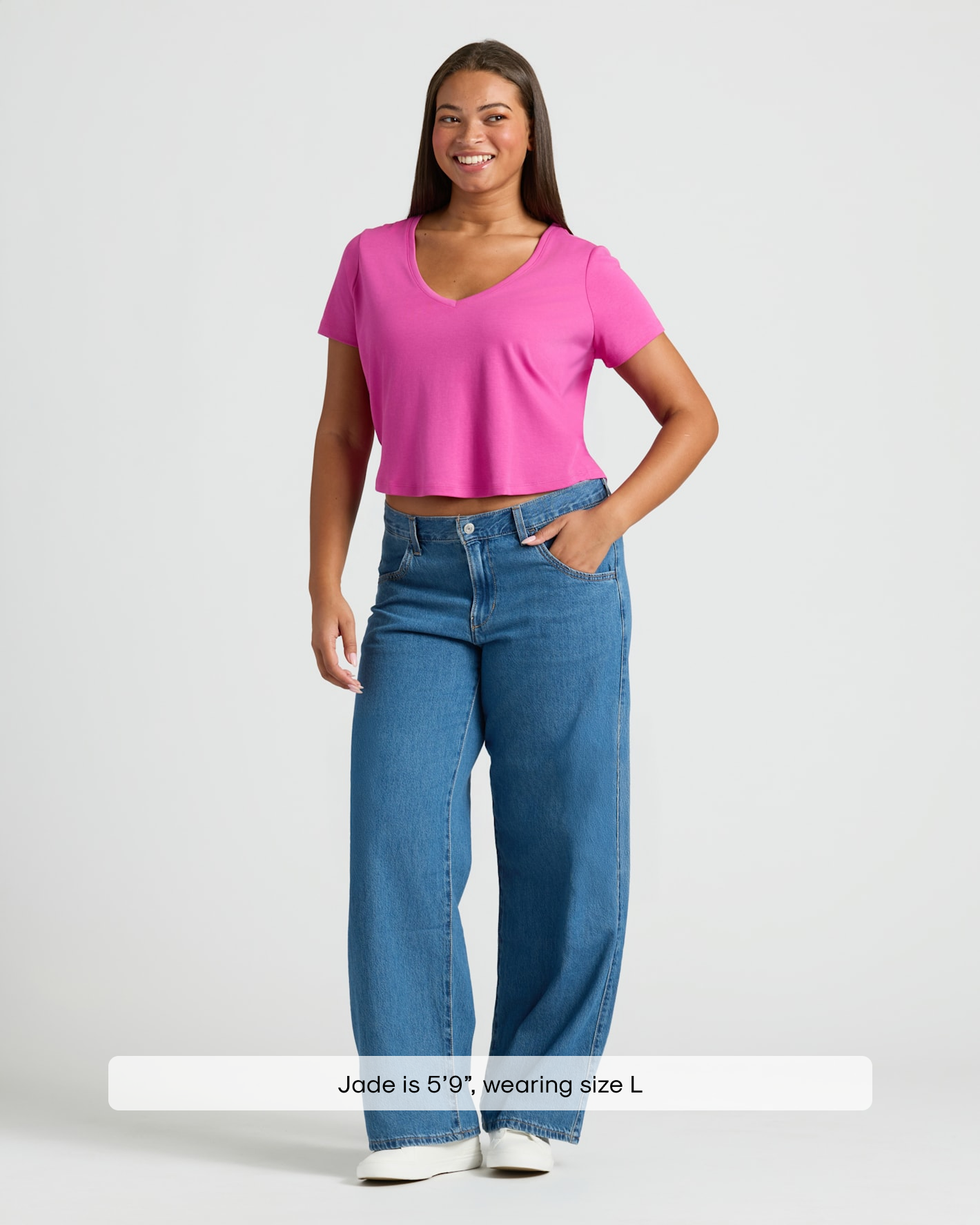 Womens Electric Fuchsia Cropped Boxy V-Neck Tee