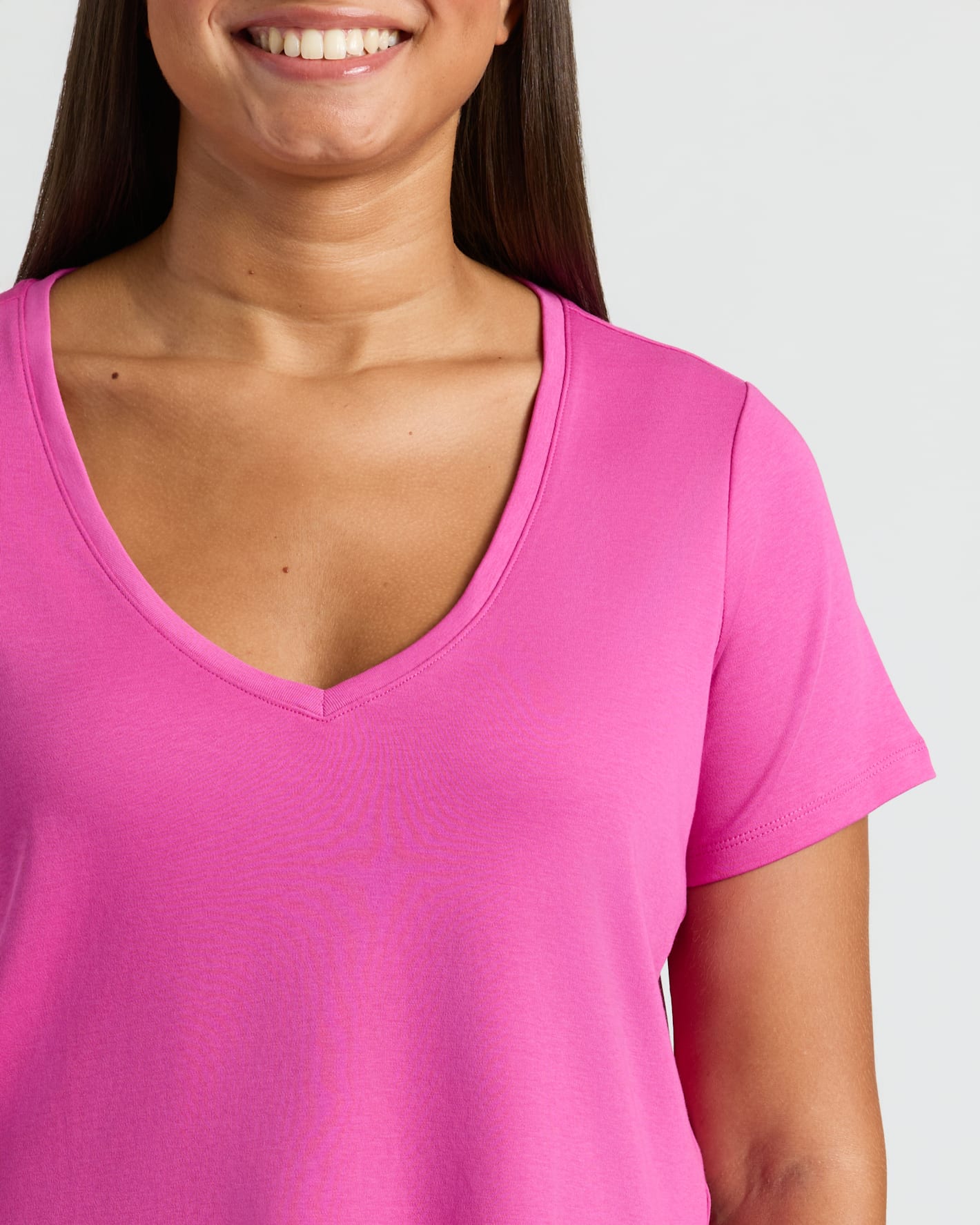 Womens Electric Fuchsia Cropped Boxy V-Neck Tee