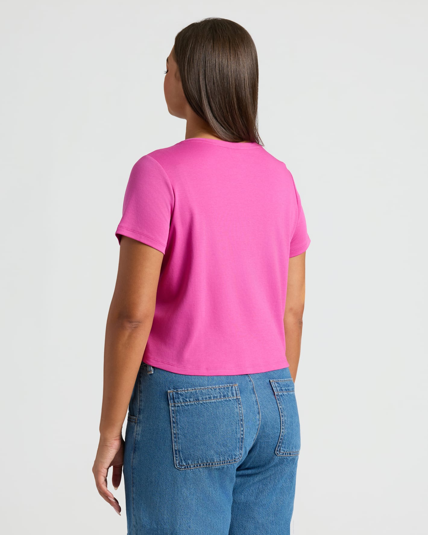 Womens Electric Fuchsia Cropped Boxy V-Neck Tee