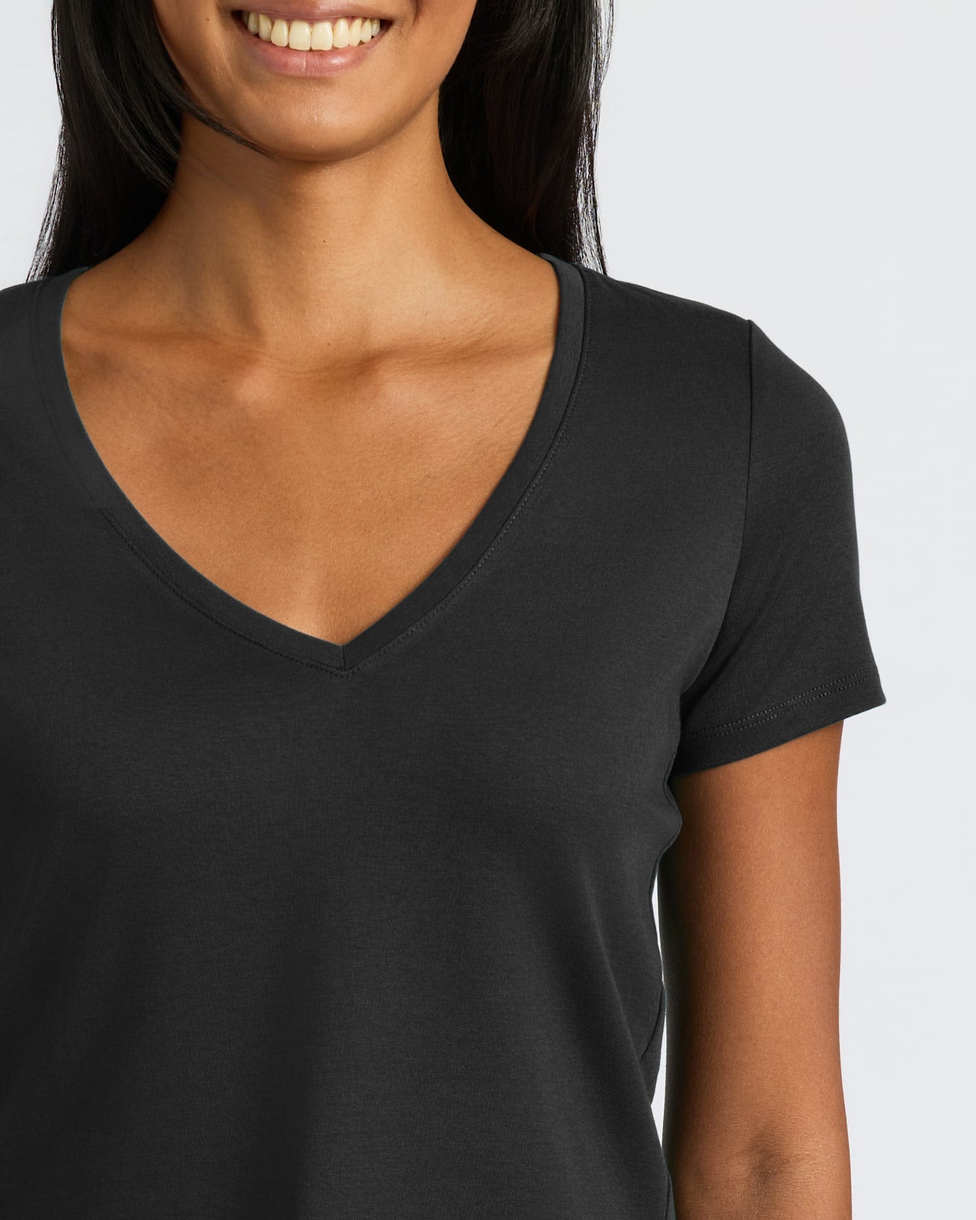 Womens Black Cropped Boxy V-Neck Tee