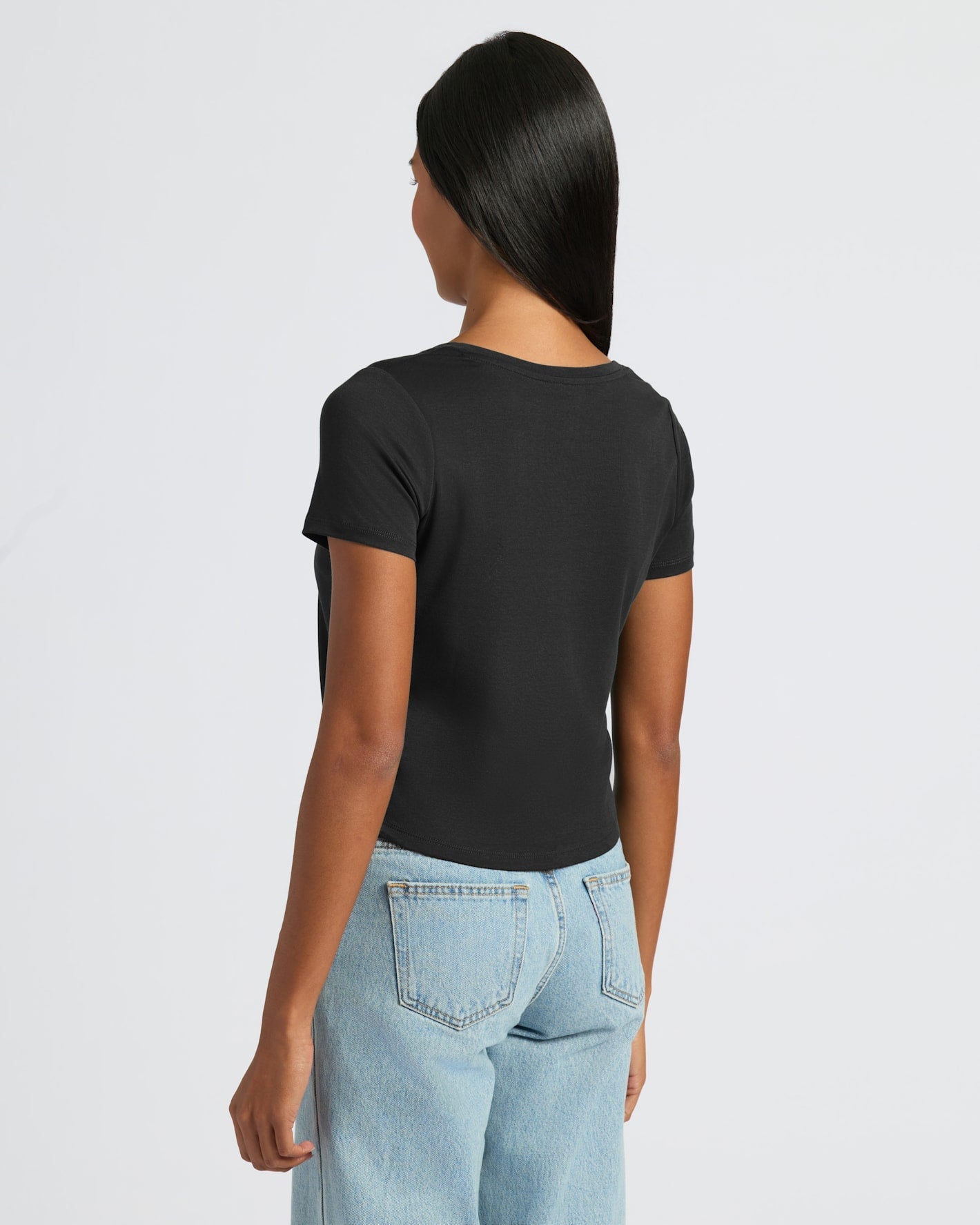 Womens Black Cropped Boxy V-Neck Tee